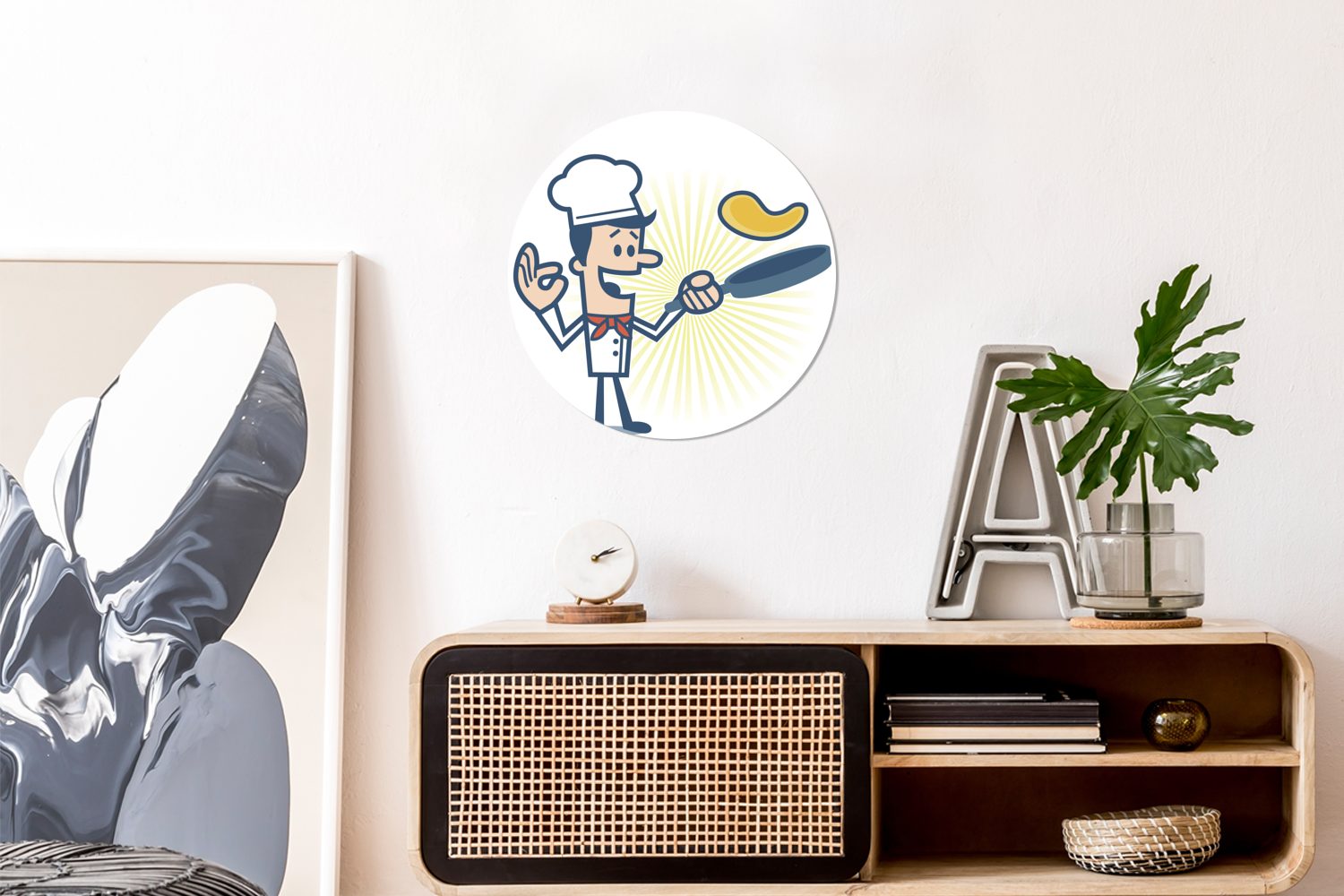 MuchoWow Wandsticker Illustration eines für Rund, Tapetenaufkleber, Wohnzimmer Tapetenkreis St), einer Kochs Kinderzimmer, mit Bratpfanne (1