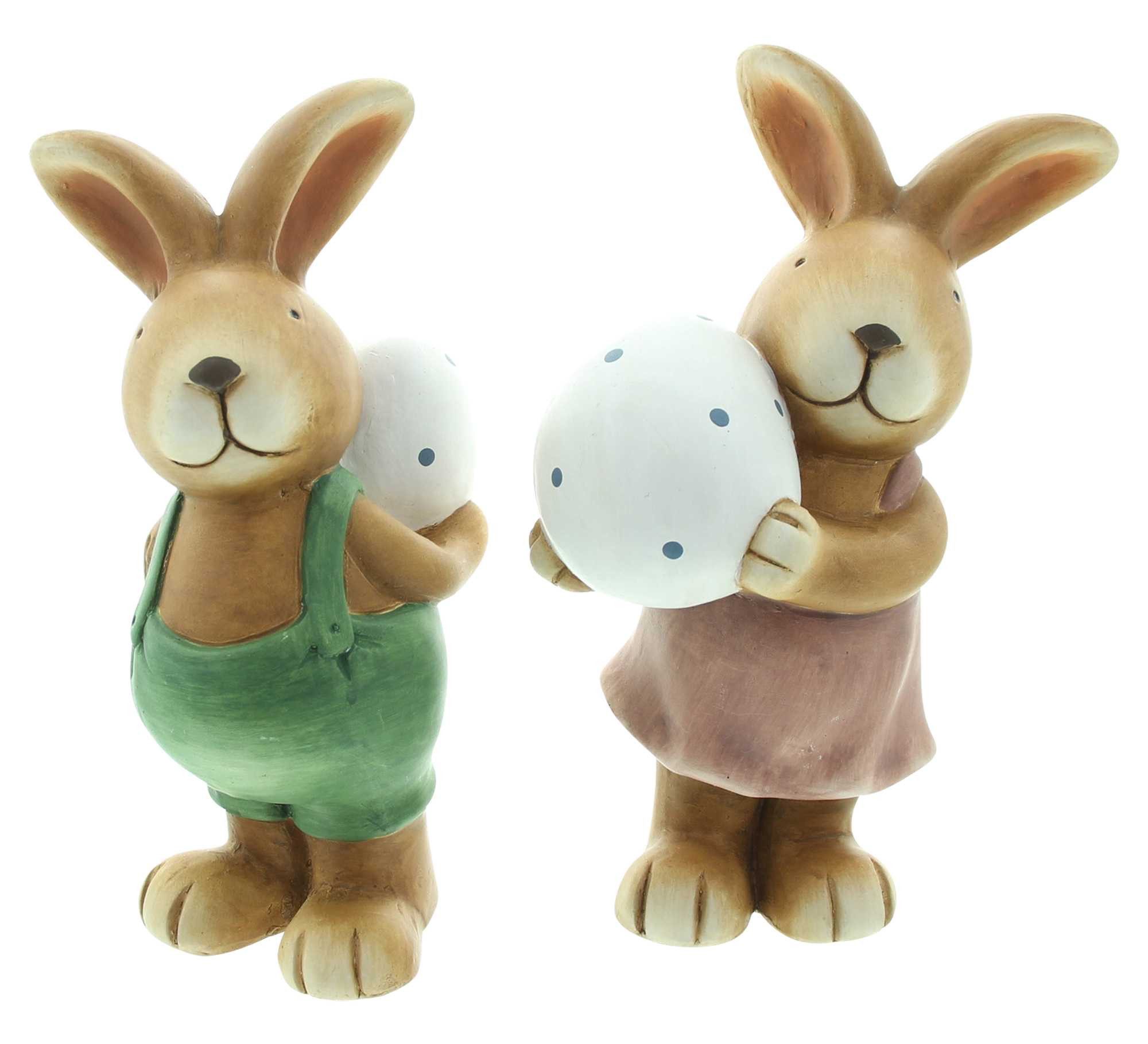 Dekoleidenschaft Osterhase Dekofigur "Hase mit Osterei" aus Terracotta, 26 cm hoch, Osterdeko (2 St., im Set), Gartendeko für Draußen, Osterfigur, Figurenset, Gartendekofigur