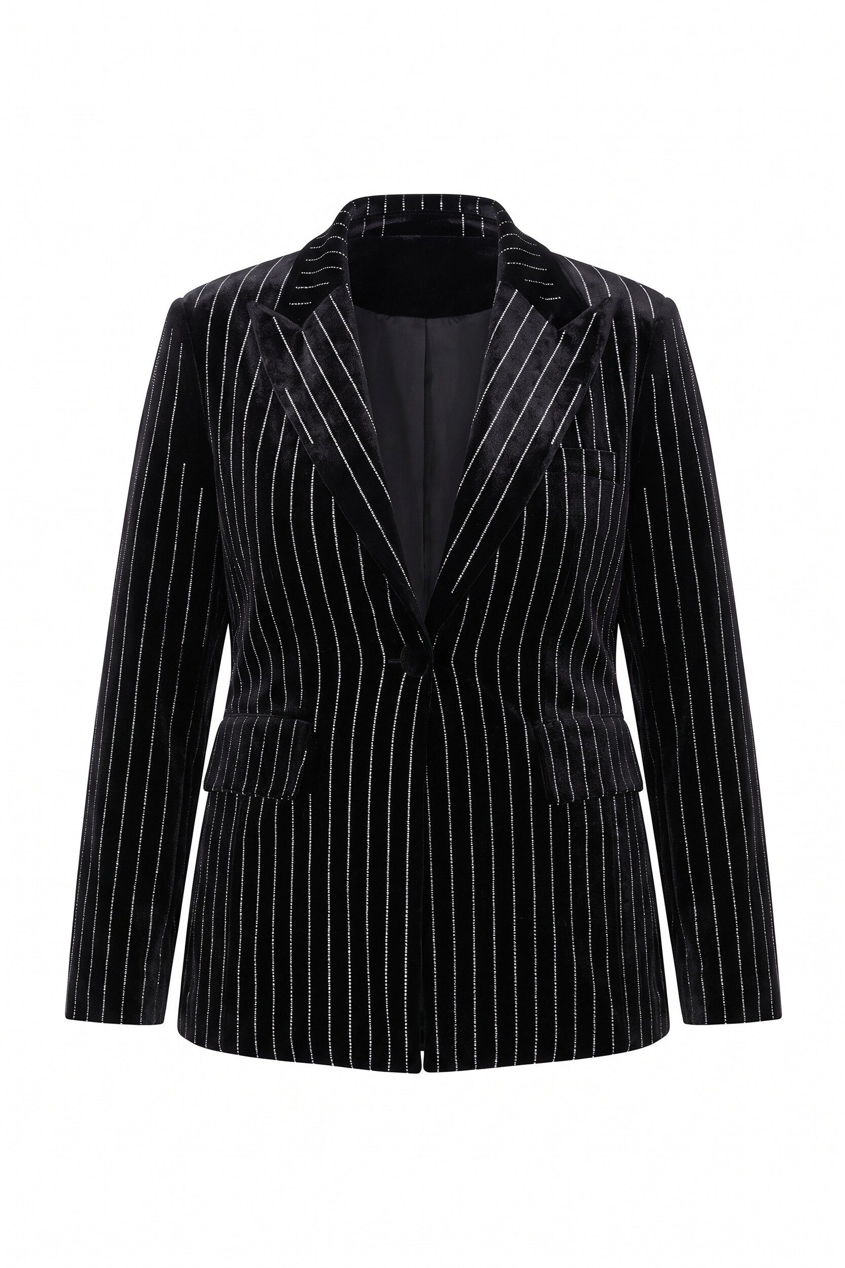 Ulla Popken Blusenblazer Samtblazer Tailored Fit Glitzersteinchen