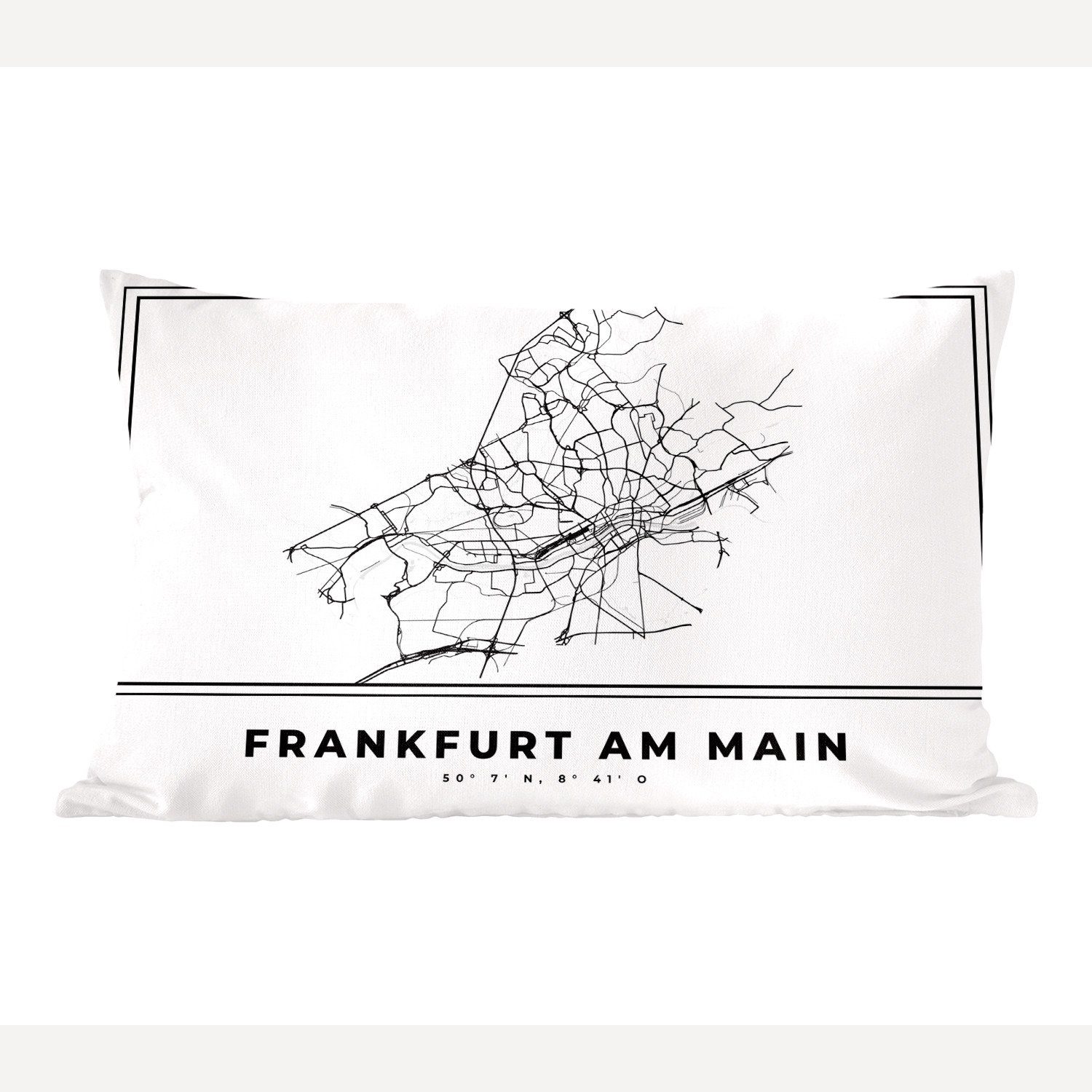 MuchoWow Dekokissen Deutschland - Frankfurt am Main - Stadtplan - Karte - Schwarz-weiß -, Wohzimmer Dekoration, Zierkissen, Dekokissen mit Füllung, Schlafzimmer