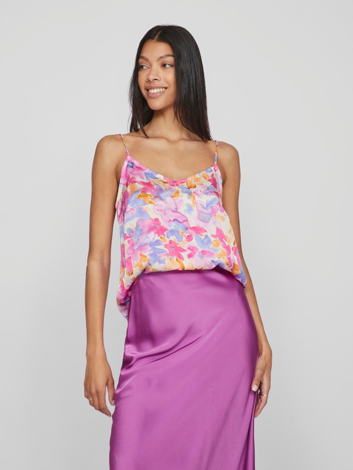 Vila Shirttop Blumenprint V-Ausschnitt Verstellbare Träger günstig online kaufen