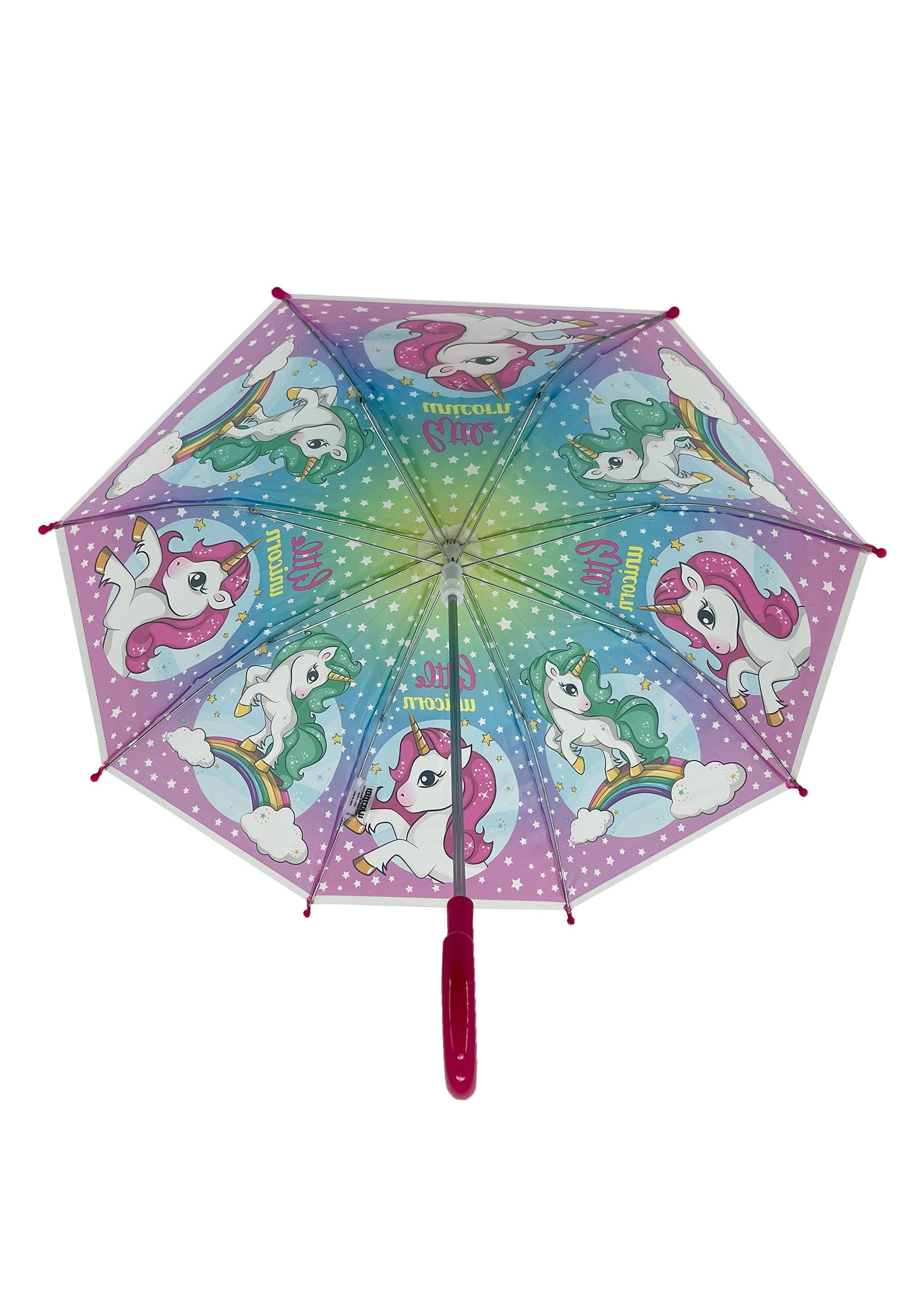 einhorn Stockregenschirm Kinder Regenschirm Einhorn bunt mit Regenbogen Stockschirm ab 3 Jahren, windfest