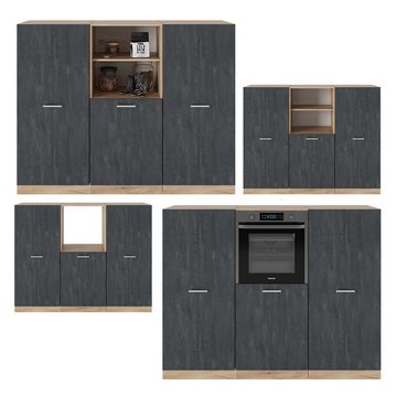 Livinity® Küchenzeile R-Line, Schwarz Beton/Goldkraft Eiche, 180 cm ohne Arbeitsplatte