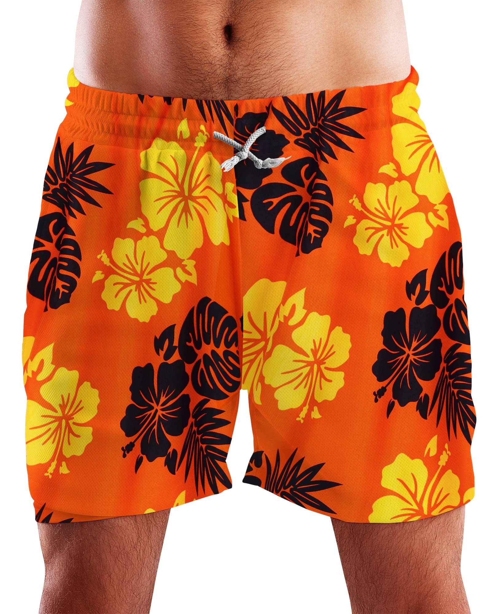 King Kameha Badeshorts Mono Hibiscus Hawaii Bade-Shorts Mesh-Einsatz Verschluss Kordelzug Mit integriertem Mesh-Innenslip für extra Komfort