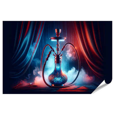 islandburner Poster Traditionelle Shisha mit blauem Glas und Rauch - Mystisches Ambiente