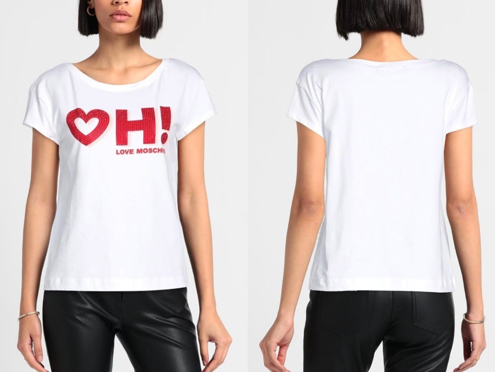 Moschino T-Shirt MOSCHINO LOVE Bluse Heart OH! Shirt T-shirt Boxy Fit Rhinestones Stras