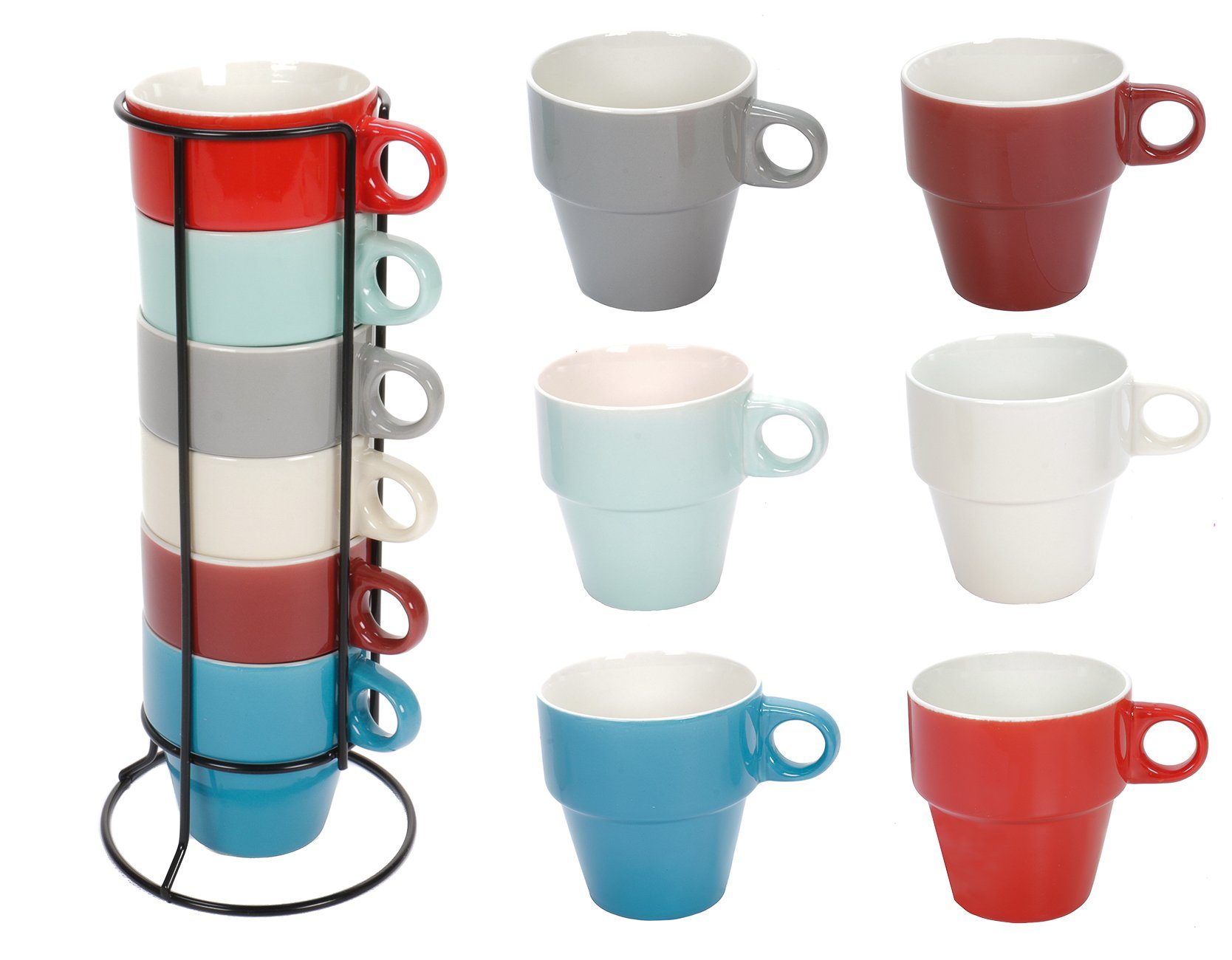 Bubble-Store Cappuccinotasse 6 bunte Tassen, Kaffeetassen oder Teetassen  für Mikrowelle und Spülmaschine geeignet
