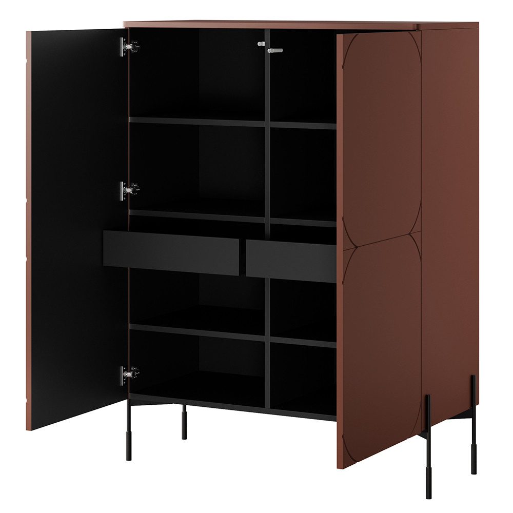 Lomadox Highboard SPLIT-141, burgunder rot matt 124 cm Metallfüße grifflos
