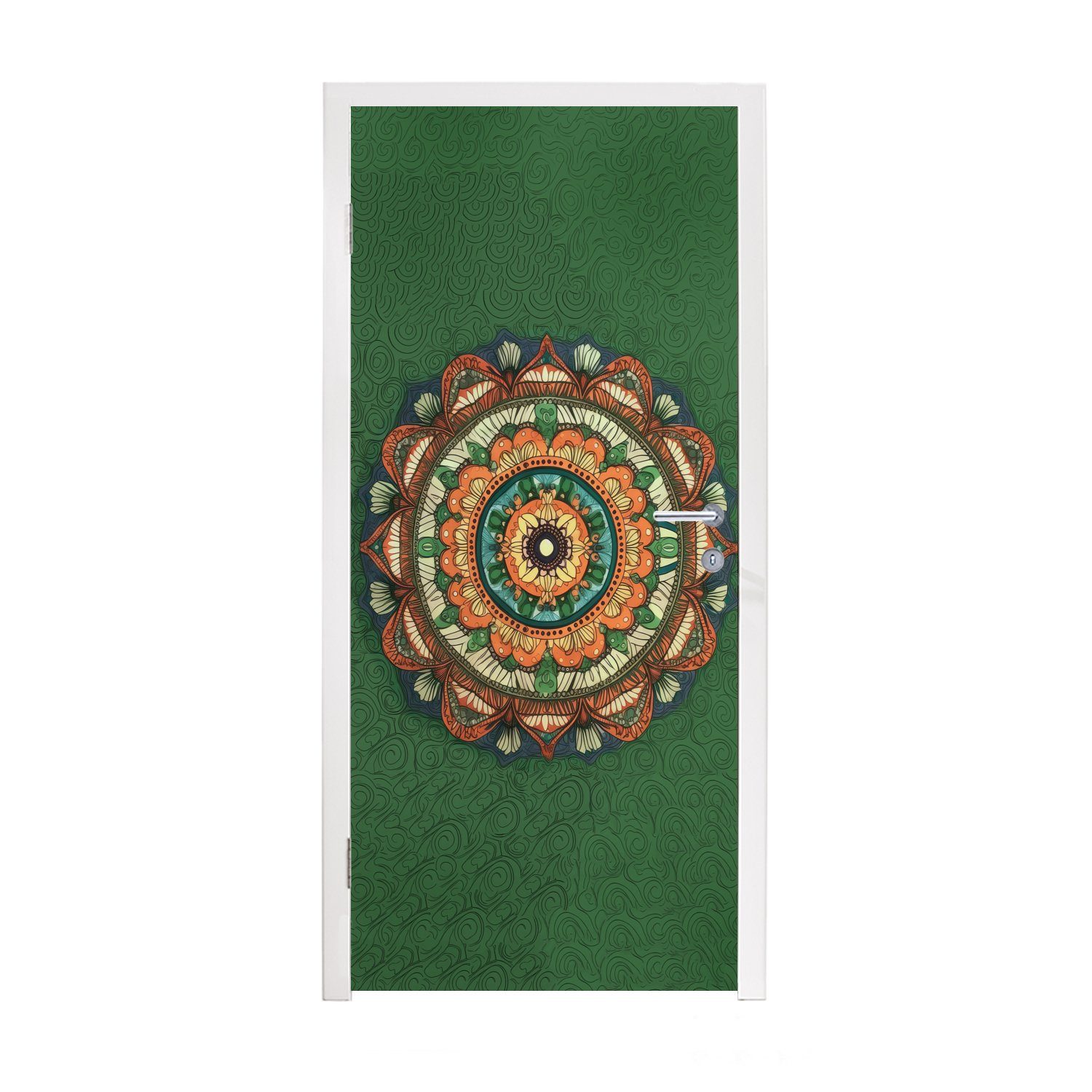 MuchoWow Türtapete Mandala - Hippie - Blumen - Orange, Matt, bedruckt, (1 St), Fototapete für Tür, Türaufkleber, 75x205 cm