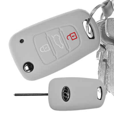 mt-key Schlüsseltasche Autoschlüssel Softcase Silikon Schutzhülle Grau, für Hyundai i30 ix20 ix35 KIA Soul Sportage 3 Tasten Klappschlüssel