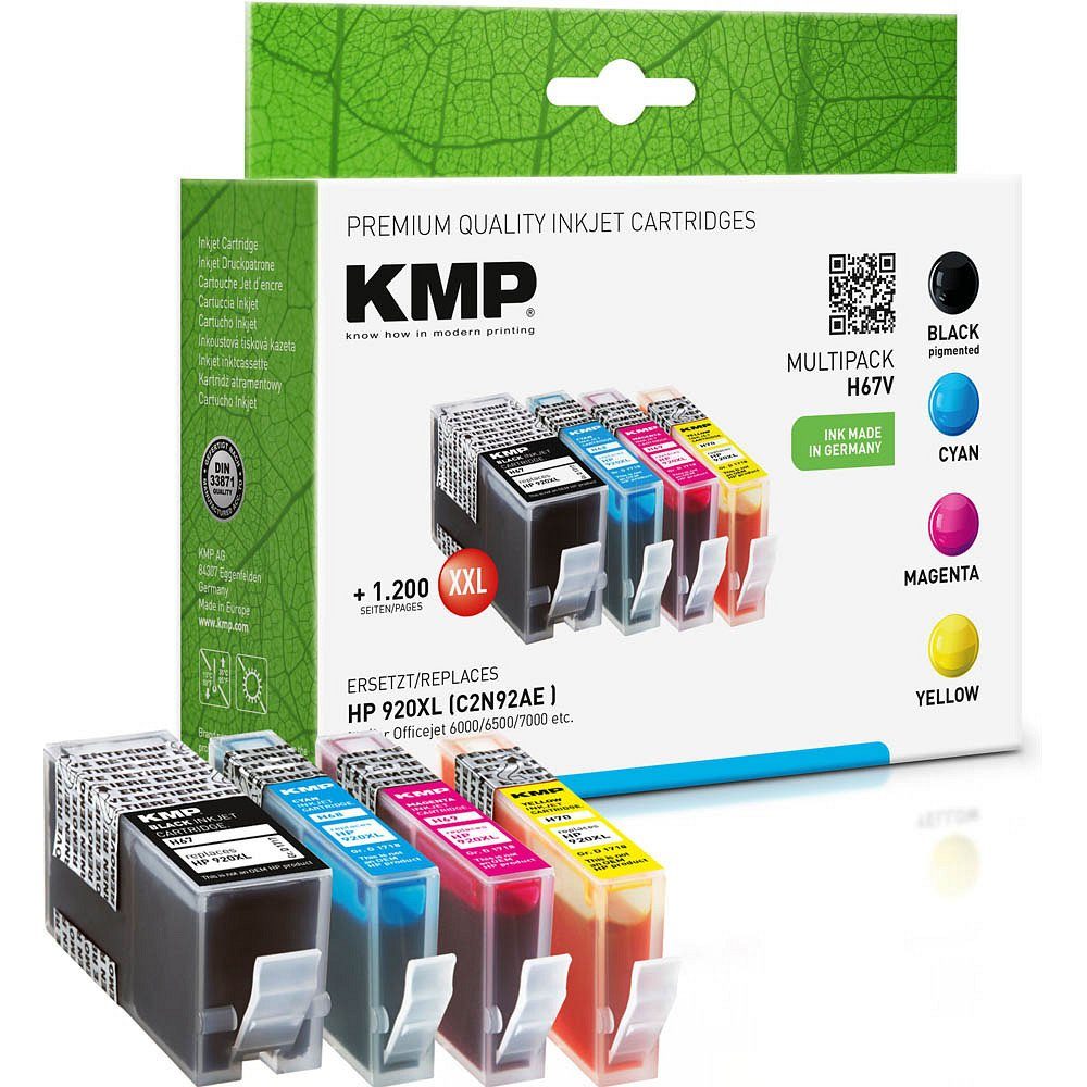 KMP H67V ERSETZT Farben) BK/C/M/Y Tintenpatrone 920XL 1 Tinten-Multipack (4