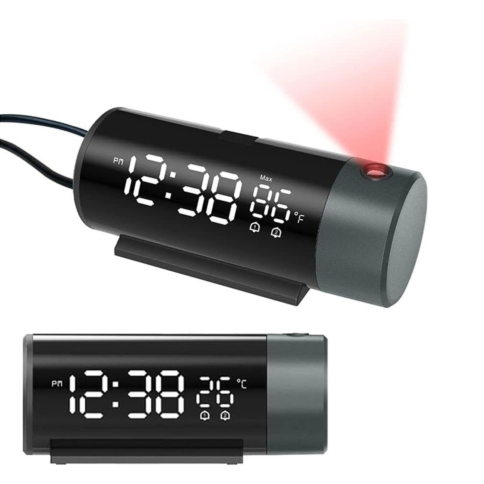 REDOM Проекционный будильник LED Digitaluhr Deckenprojektion Uhr Projektionsuhr mit Dualwecker mit Temperaturanzeige automatischer Helligkeitsanpassung USB-Anschluss