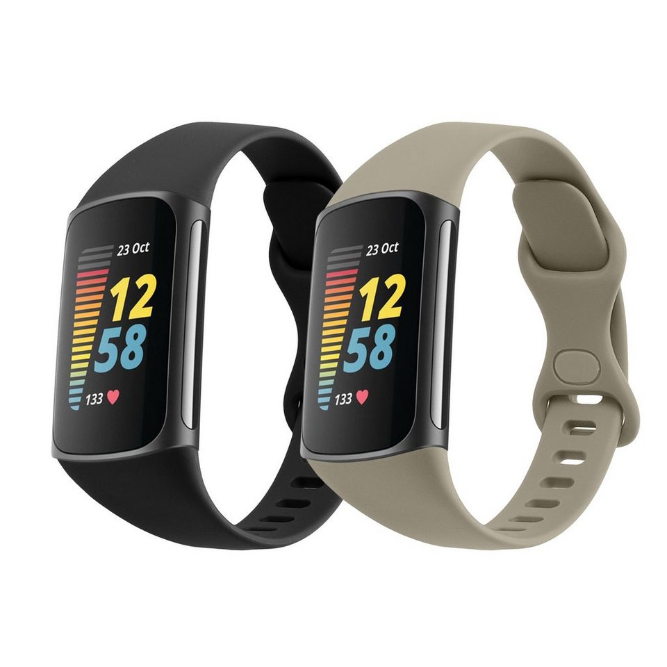 kwmobile Uhrenarmband 2x Sportarmband für Fitbit Charge 5, TPU Silikon  Armband Set für Fitnesstracker - Größe S - 14 - 20,5 cm