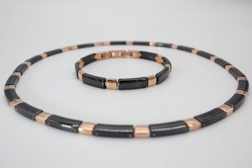 ELLAWIL Collier-Set Collier und Armband aus Keramik und Edelstahl Schwarz, Rose Gold (Kettenlänge 50 cm, Armbandlänge 19 cm, Breite 6 mm), inklusive Geschenkschachtel