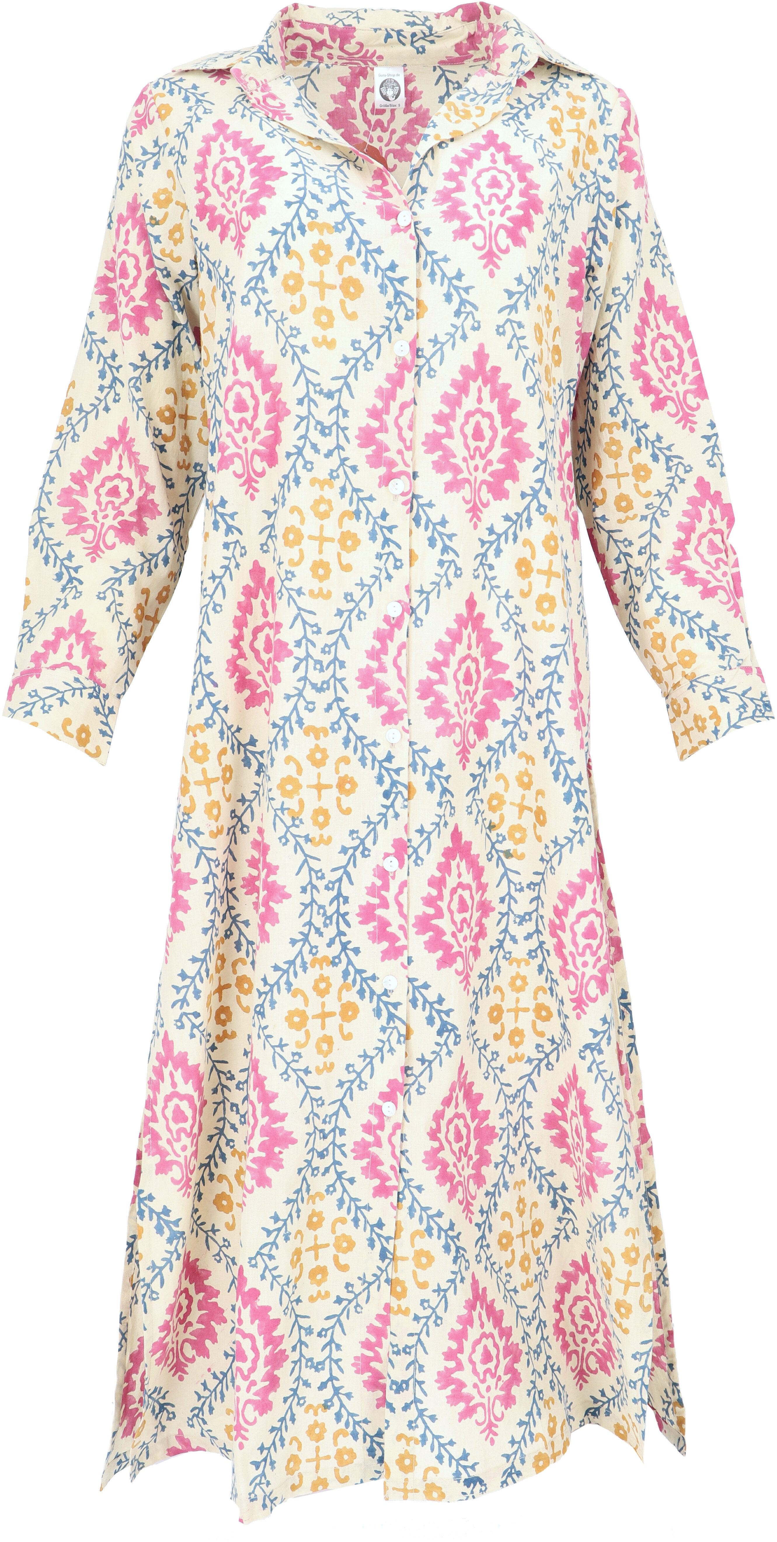 Guru-Shop Midikleid Boho Hemdkleid, lange geschlitzte Tunika.. alternative Bekleidung