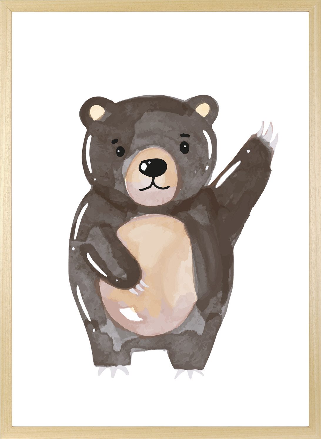 queence Bild mit Rahmen Brauner Bär, Bär, Bären, Teddy, Tiere (1 St), HD Premium Posterdruck mit Echtholzrahmen