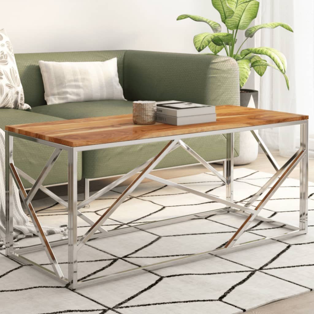 vidaXL Couchtisch Couchtisch Silbern Edelstahl und Massivholz (1-St)