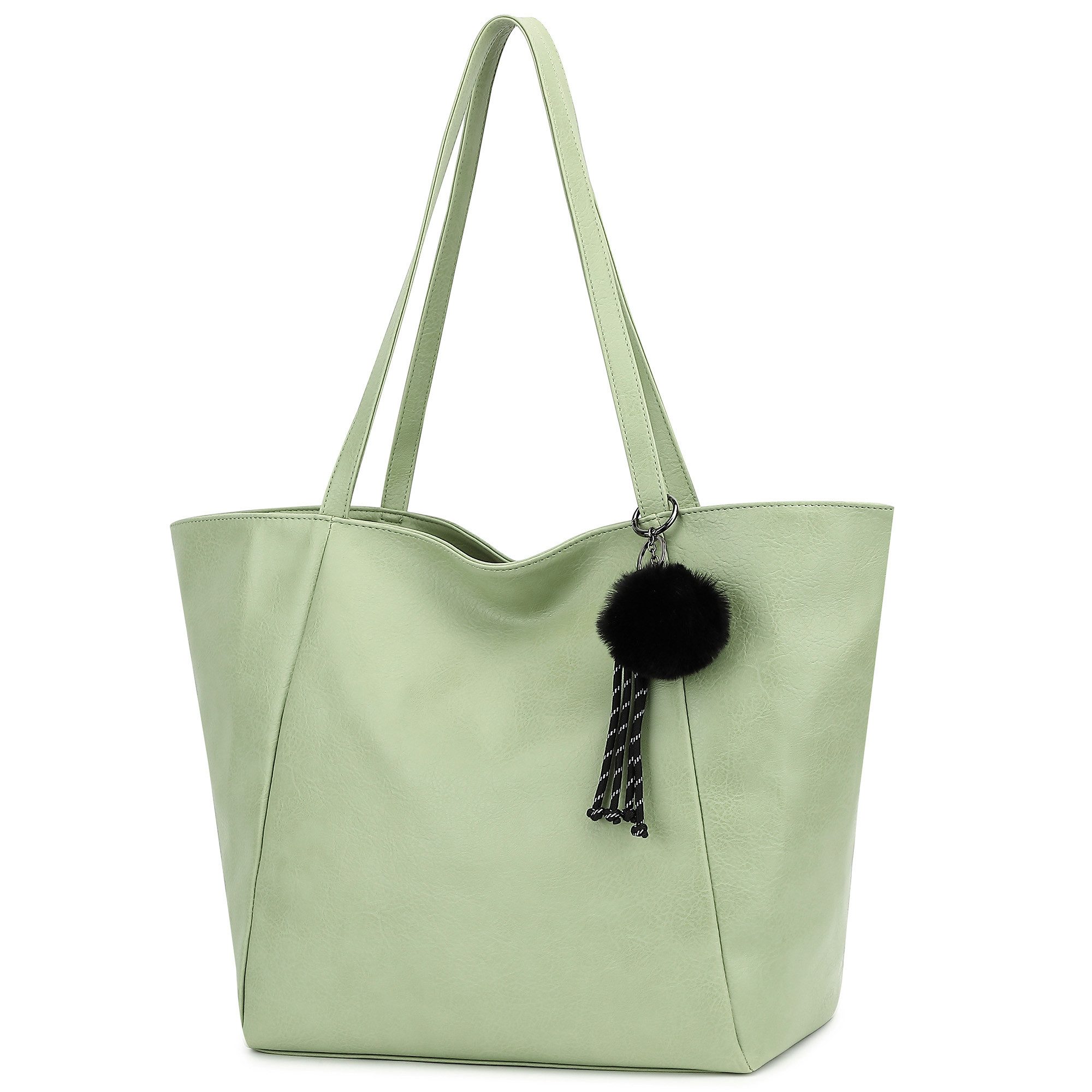 TAN.TOMI Schultertasche Umhängetasche Shopper Bag mit Reißverschluss, Mit Innentaschen, dekorative Anhänger für Arbeit Einkauf Reisen