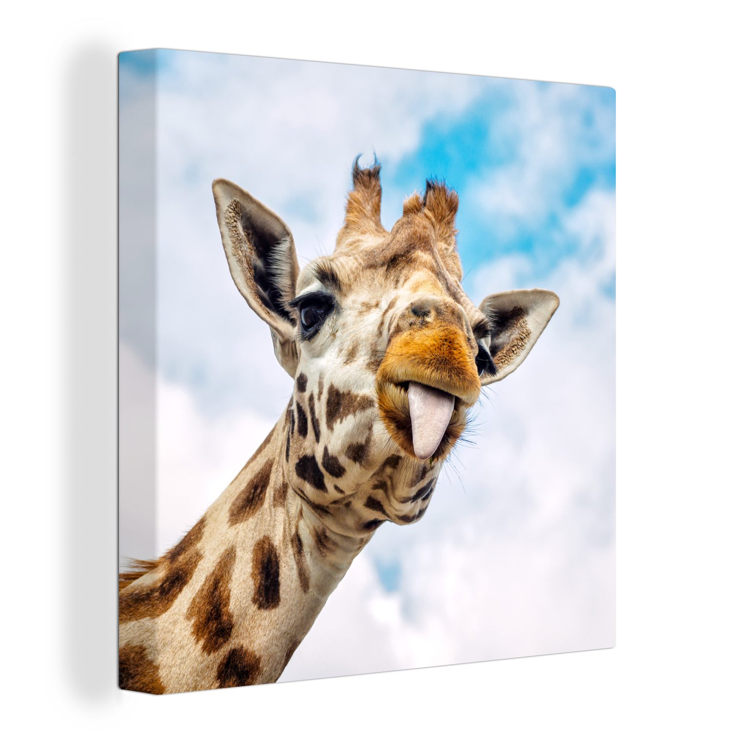 OneMillionCanvasses® Leinwandbild Giraffe - Lustig - (1 Mädchen - Kinder - Zunge Bilder Wohnzimmer Kind, Jungen - - Leinwand St), für Schlafzimmer