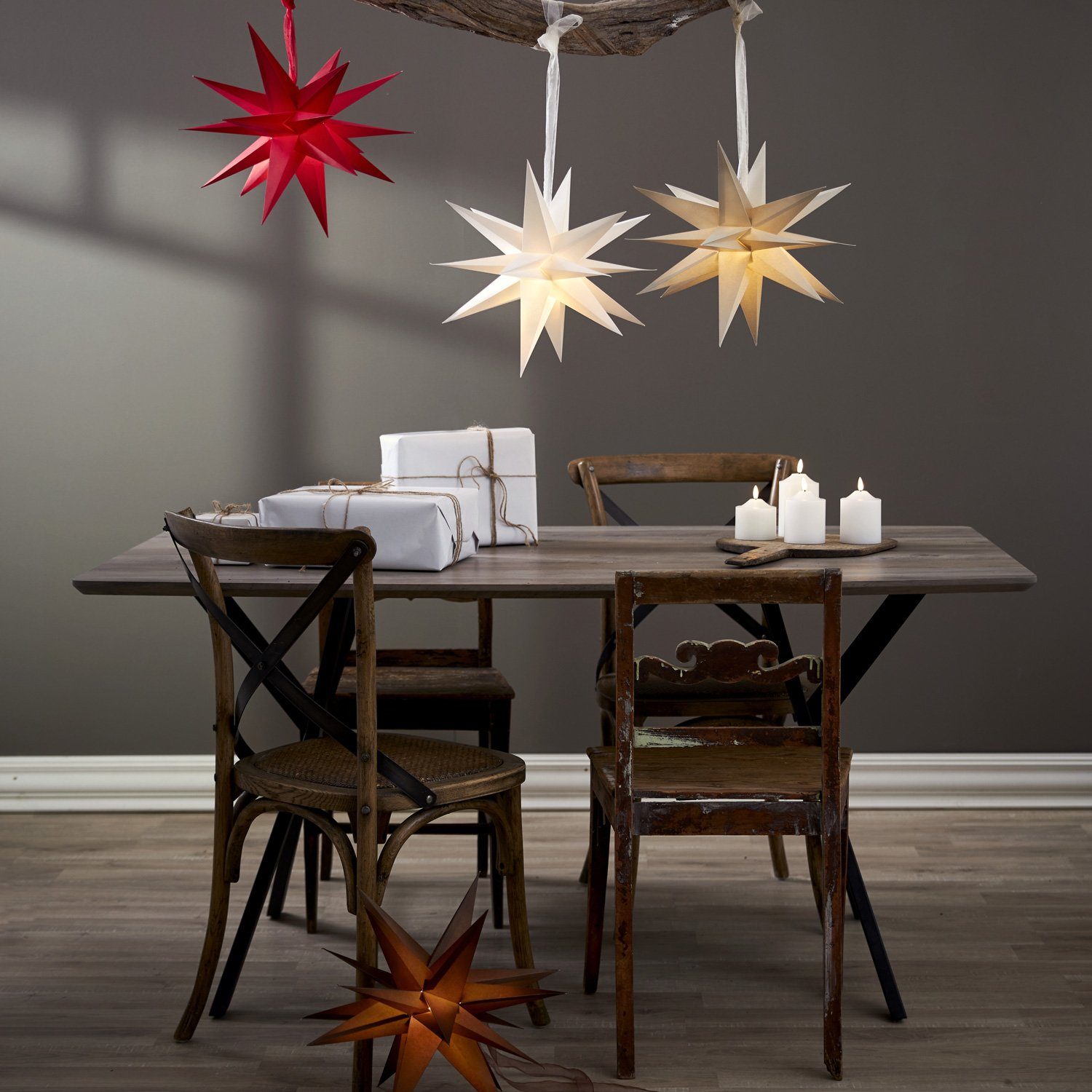 MARELIDA Papierstern Papierstern 3D Stern mit Band Weihnachtsstern Faltstern D: 35cm weiß