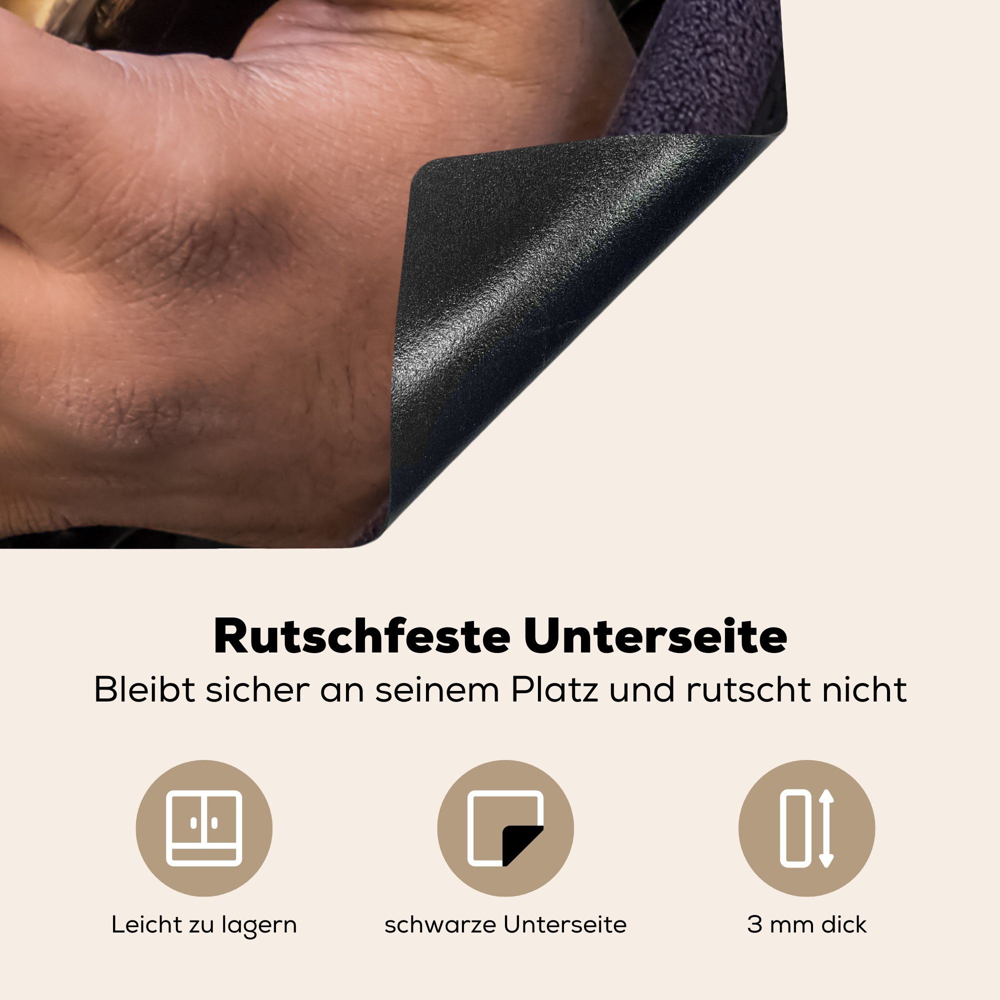 nutzbar, Vinyl, tlg), Mobile 70x52 MuchoWow Nahaufnahme Arbeitsfläche Ceranfeldabdeckung eines der cm, Tasten Akkordeons, Herdblende-/Abdeckplatte (1