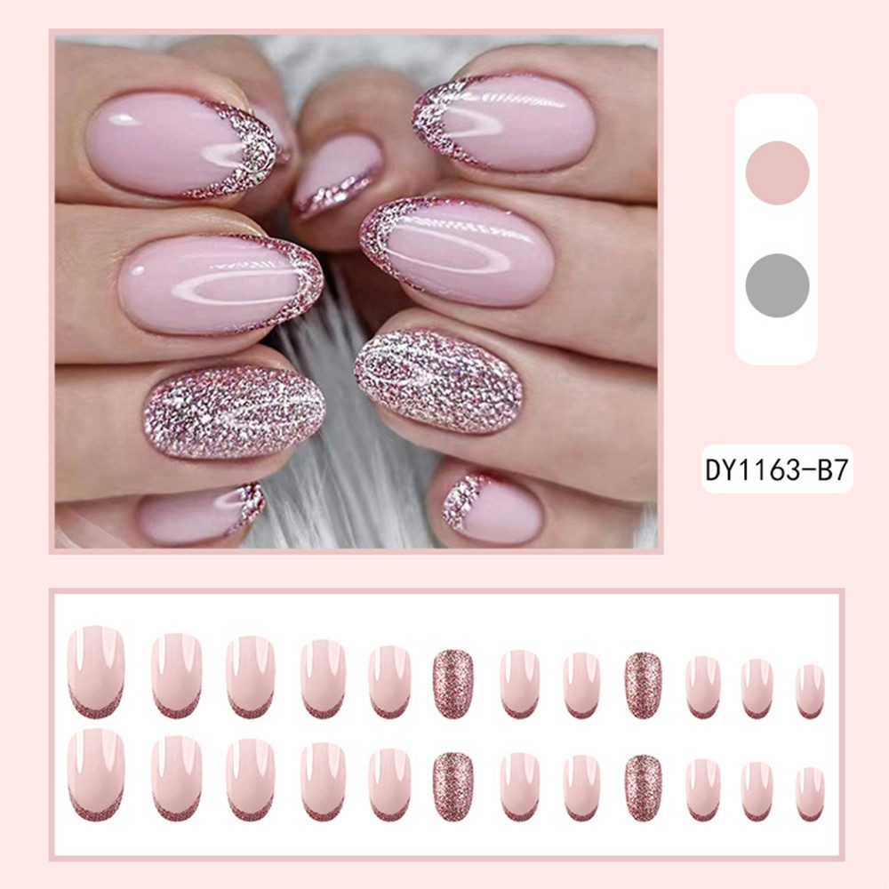 MOPUEA Kunstfingernägel Wearable Nails Farbverlauf Falsche Nägel Glitzerpuder Nageldesign-Sets, 1-tlg., Desire Fake Nail Patch Nail Art Nägel