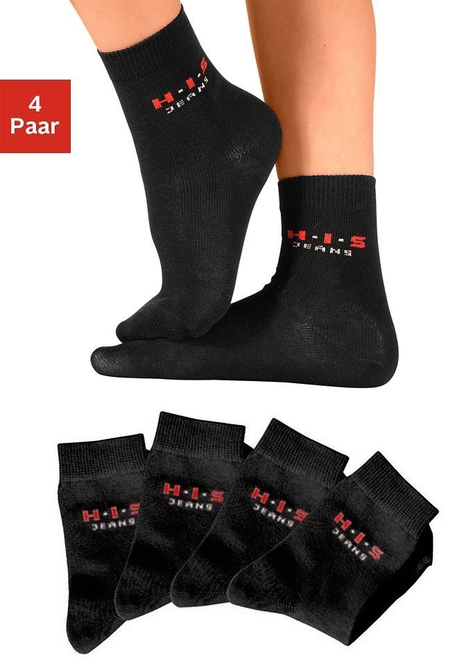 (4-Paar) H.I.S Basicsocken schwarz mit kontrasfarbenem Logo