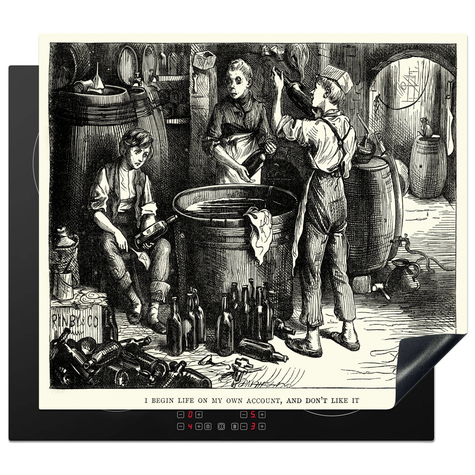 MuchoWow Herdblende-/Abdeckplatte Illustration von Arbeitern in einer Brauerei, Vinyl, (1 tlg), 60x52 cm, Mobile Arbeitsfläche nutzbar, Ceranfeldabdeckung
