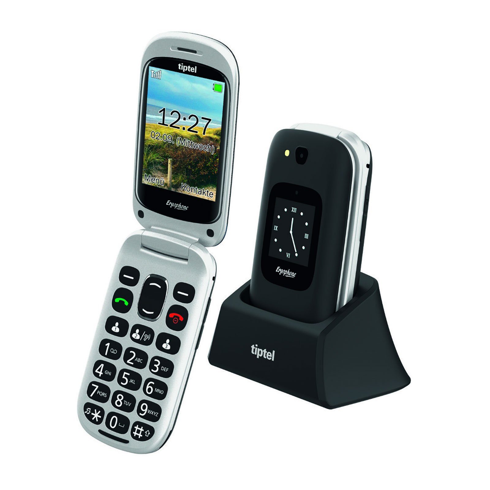 Tiptel Ergophone 6420 schwarz Handy Seniorenhandy Klapp Große Tasten mit  Kamera Handy