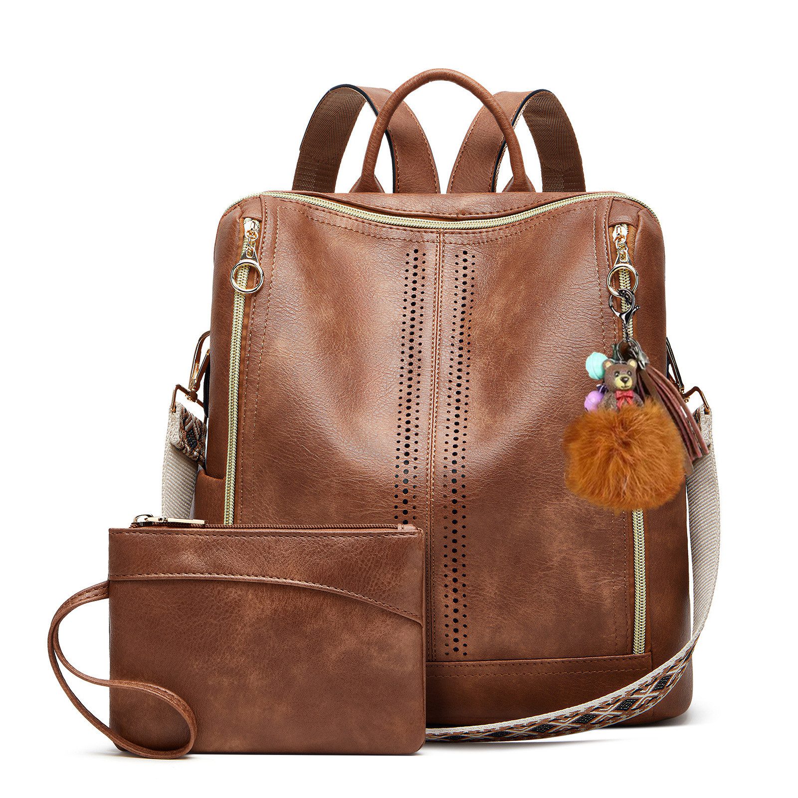Rucksack Kunstleder Freizeitrucksack Reiserucksack mit Anhänger Wasserdicht