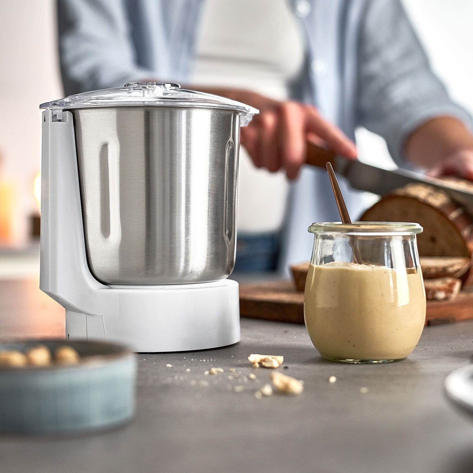 Springlane Zerkleinerer SPRINGLANE Edelstahlmixbehälter für Hochleistungsmixer Hanno, Weiß, Spülmaschinengeeignet