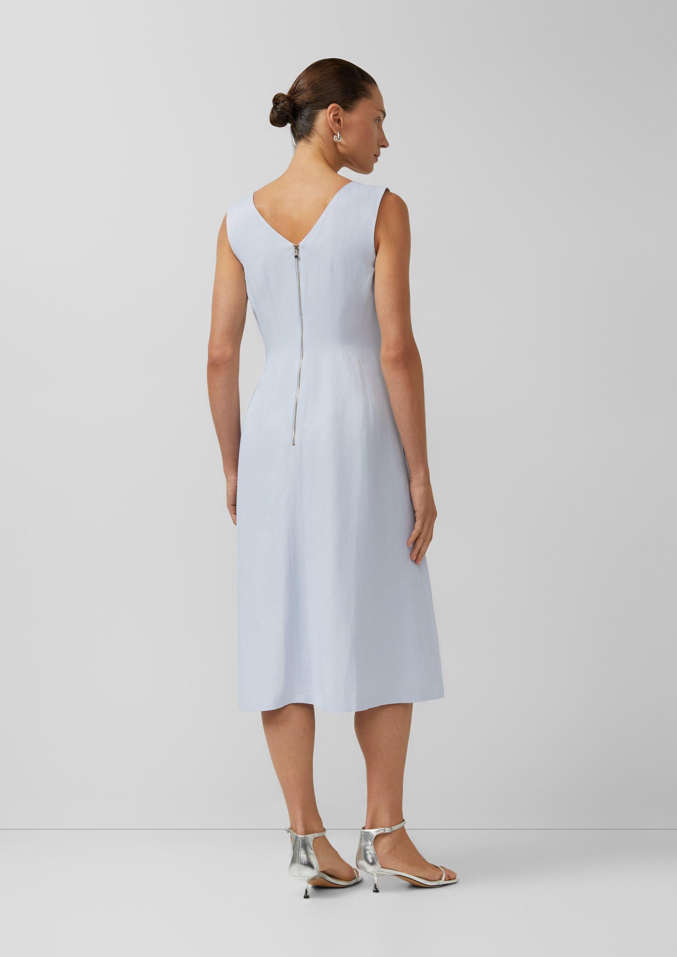 s.Oliver Midikleid Kleid Ärmelloses Midikleid aus Leinenmix mit V-Ausschnitt und Taschen
