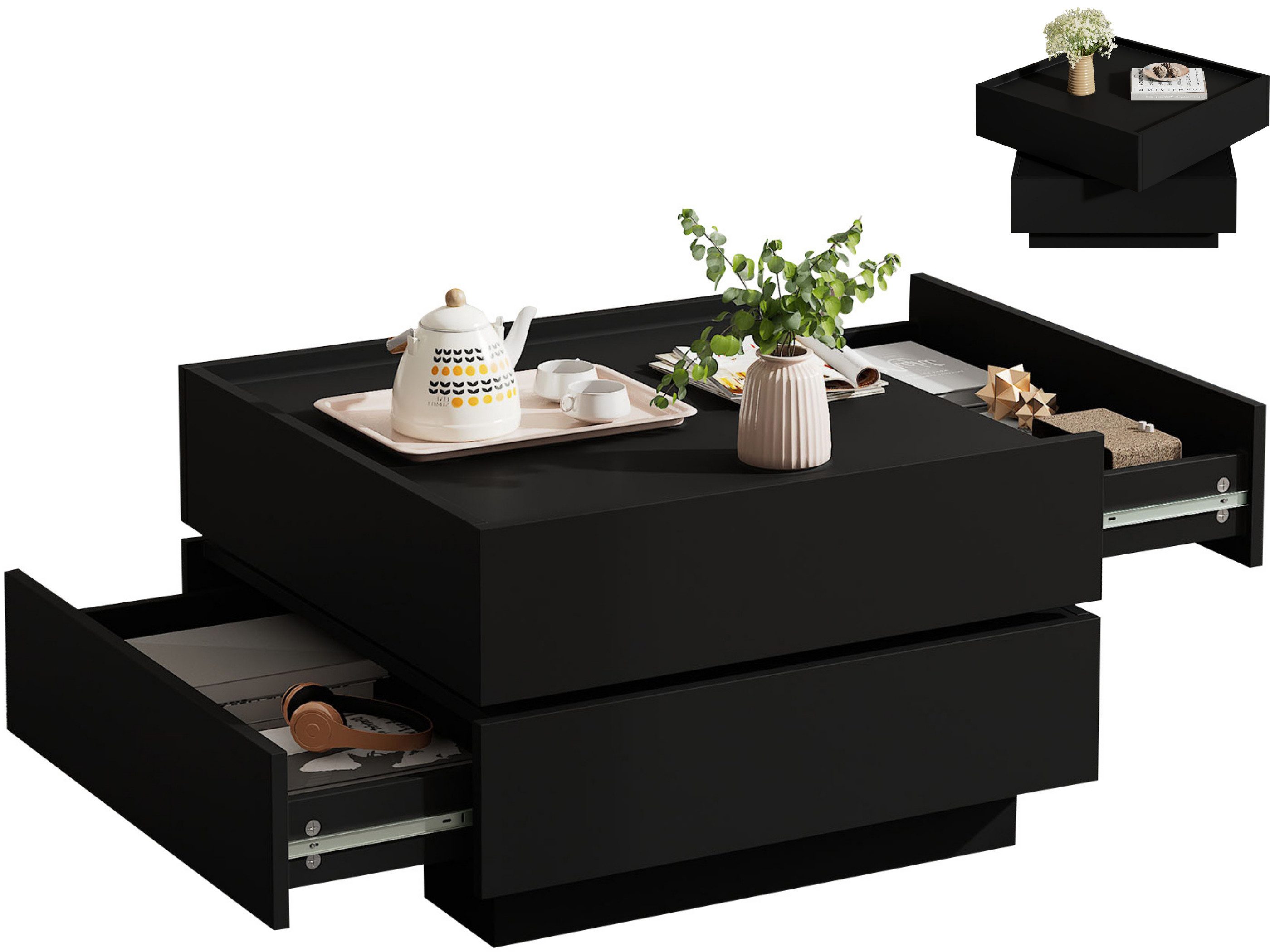 SeedWave Couchtisch Sofatisch, 360° Drehbare Ober-Tischplatte, 2 Grifflosen günstig online kaufen