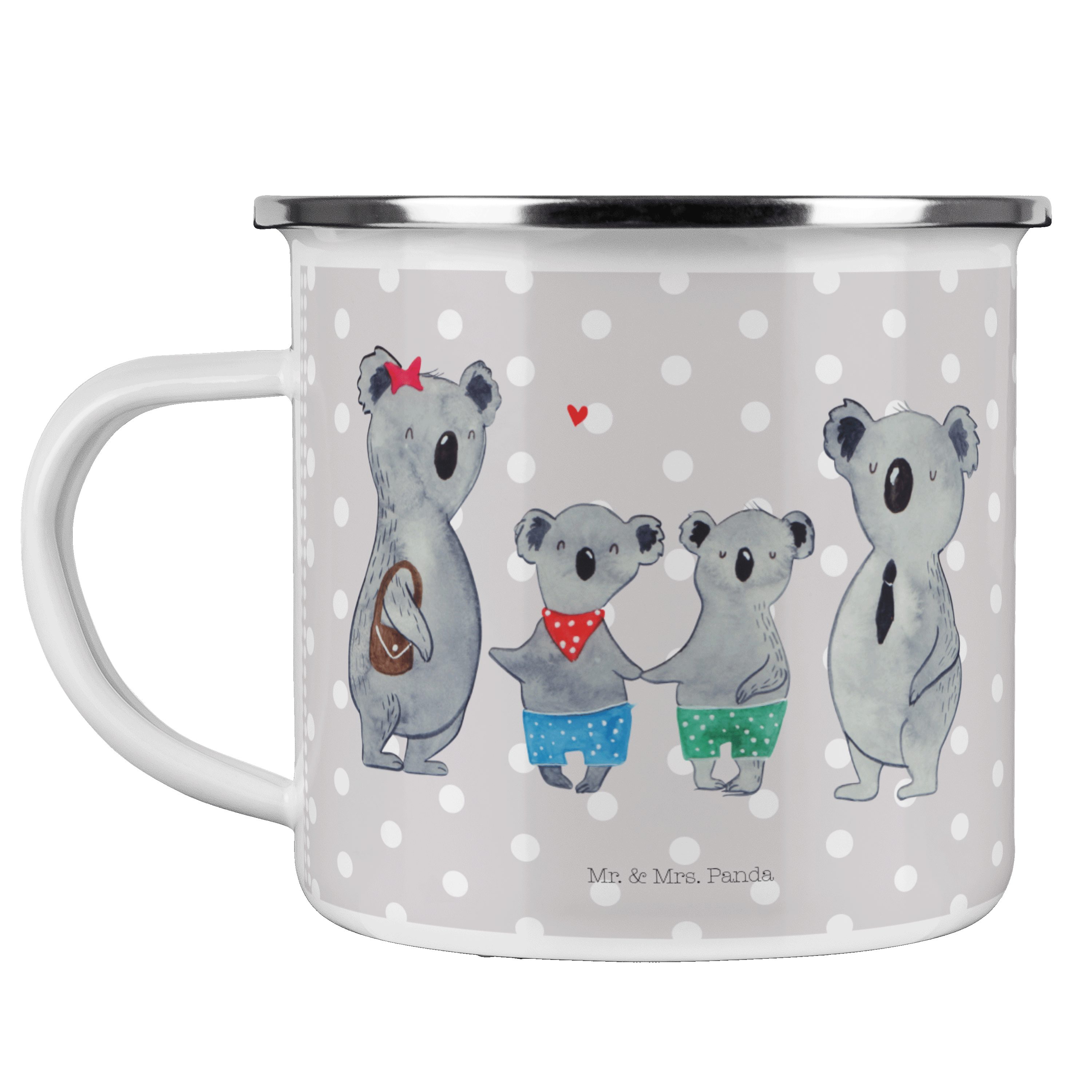 Mr. & Mrs. Panda Becher Koala Familie zwei - Grau Pastell - Geschenk, beste Familie, Opa, Lie, Emaille