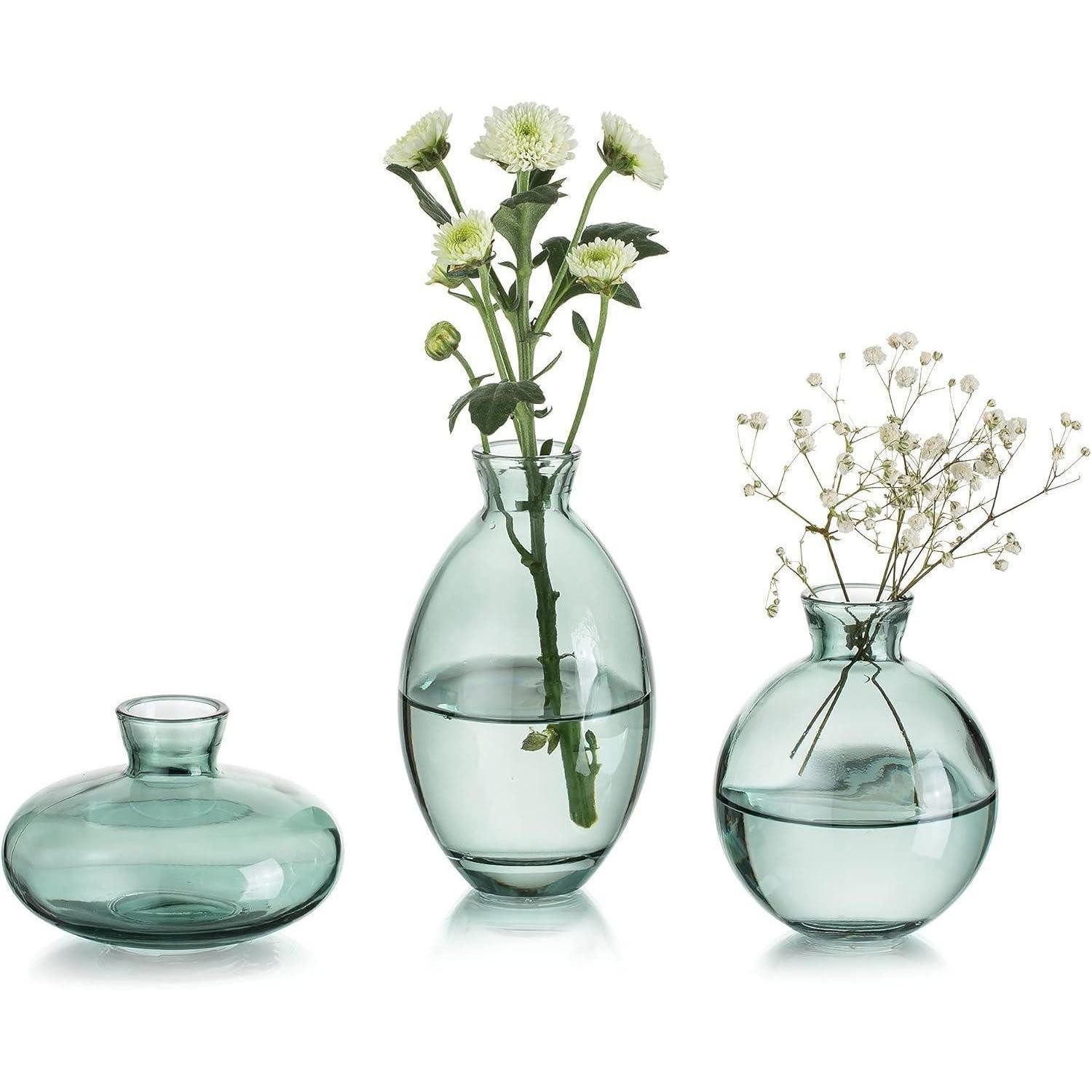 LuxusKollektion Tischvase Kleine Glasvase Vintage Grün 3-teilig Handmade Mini Vasen Set