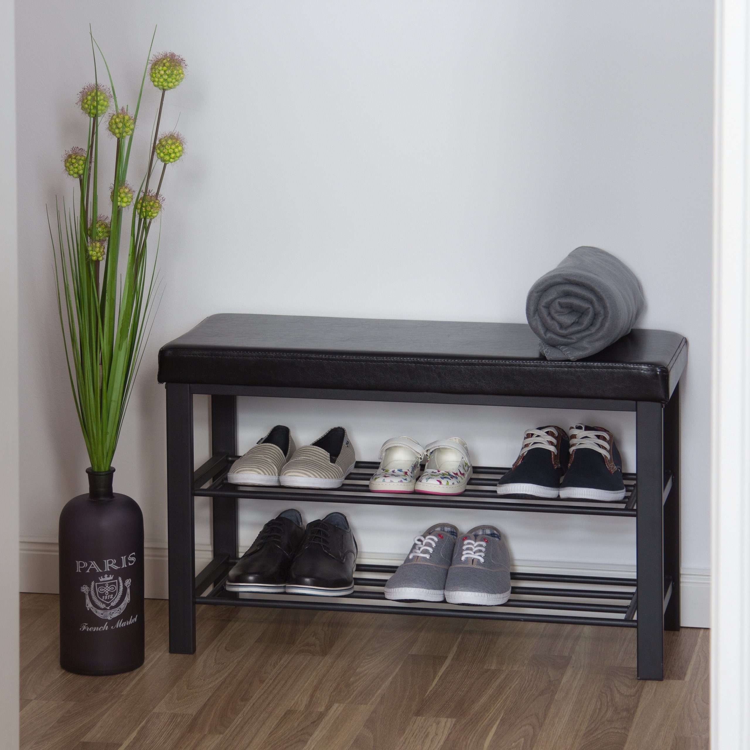 relaxdays Schuhbank mit Polsterung, schwarz