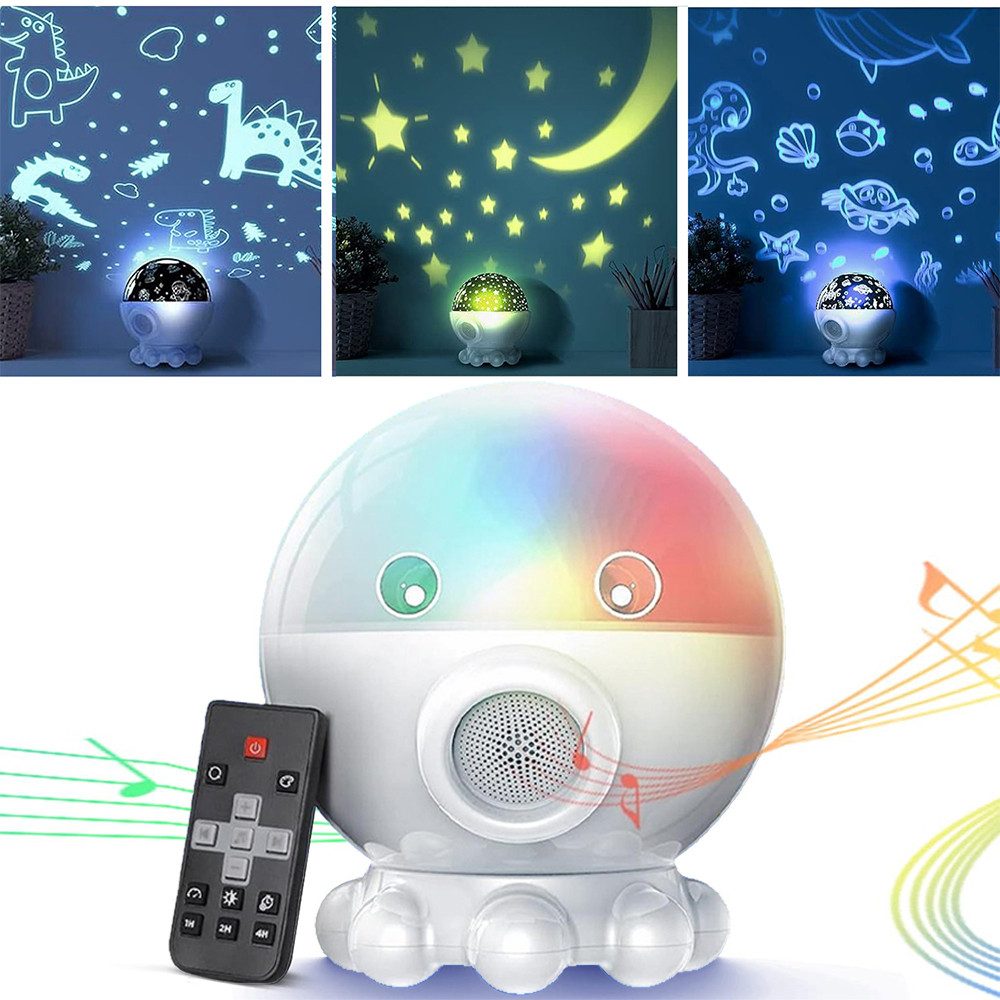 PRIISF Projektionslampe Sternenhimmel Projektor Kinder LED Nachtlicht Baby Nachttischlampe, Aufladbar, Mond Stern Projektor LED Nachtlampe Zimmer Atmosphäre Dekolicht, 360 Grad Projektionslampe Stern, Mond, Meereswelt, Dinosaurier Leuchte, Einschlafhilfe und Entspannung Geschenk für Jungen Mädchen Zimmer Deko