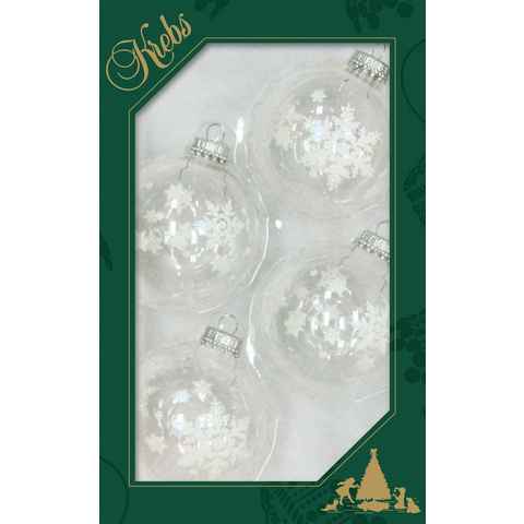 Krebs Glas Lauscha Weihnachtsbaumkugel CBK83255, Weihnachtsdeko, Christbaumschmuck, Christbaumkugeln Glas (4 St), mit großen Schneeflocken