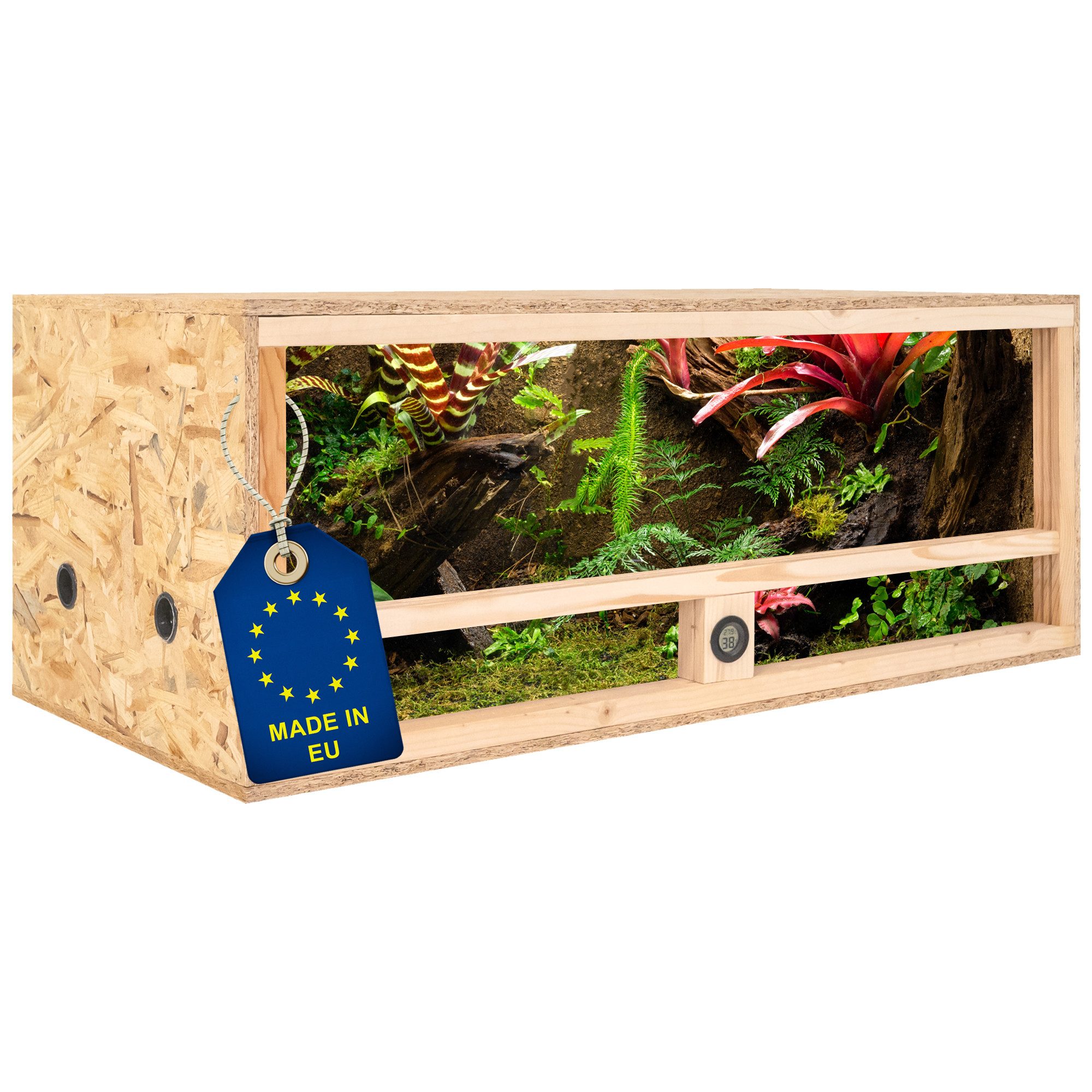 Terrarium Holz Terrarium 100x50x40 mit Seitenbelüftung & Integriertem Hygrometer