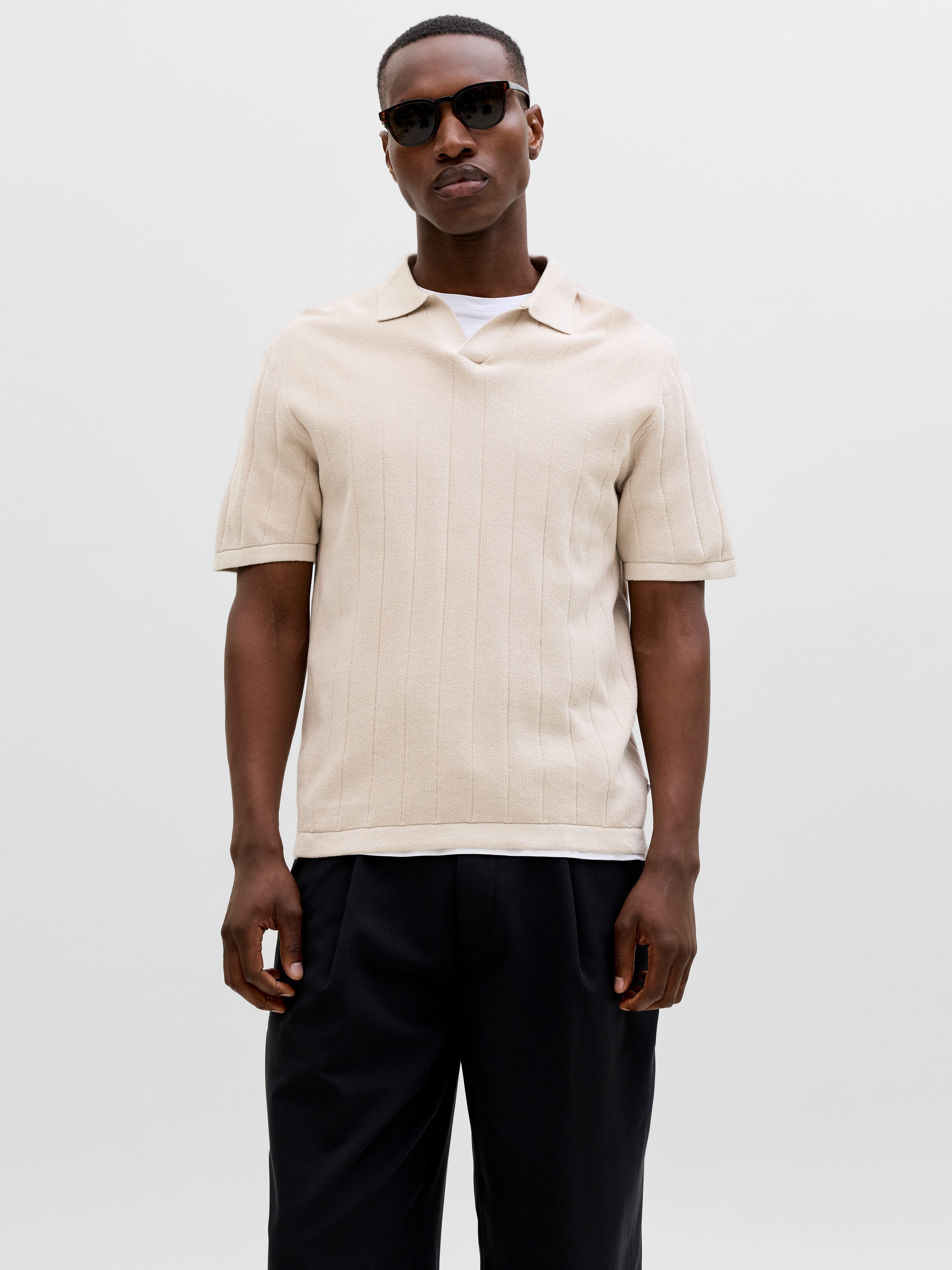Jack & Jones Polokragenpullover JJEBRADLEY KNIT SPLIT NECK SS SN Baumwolle