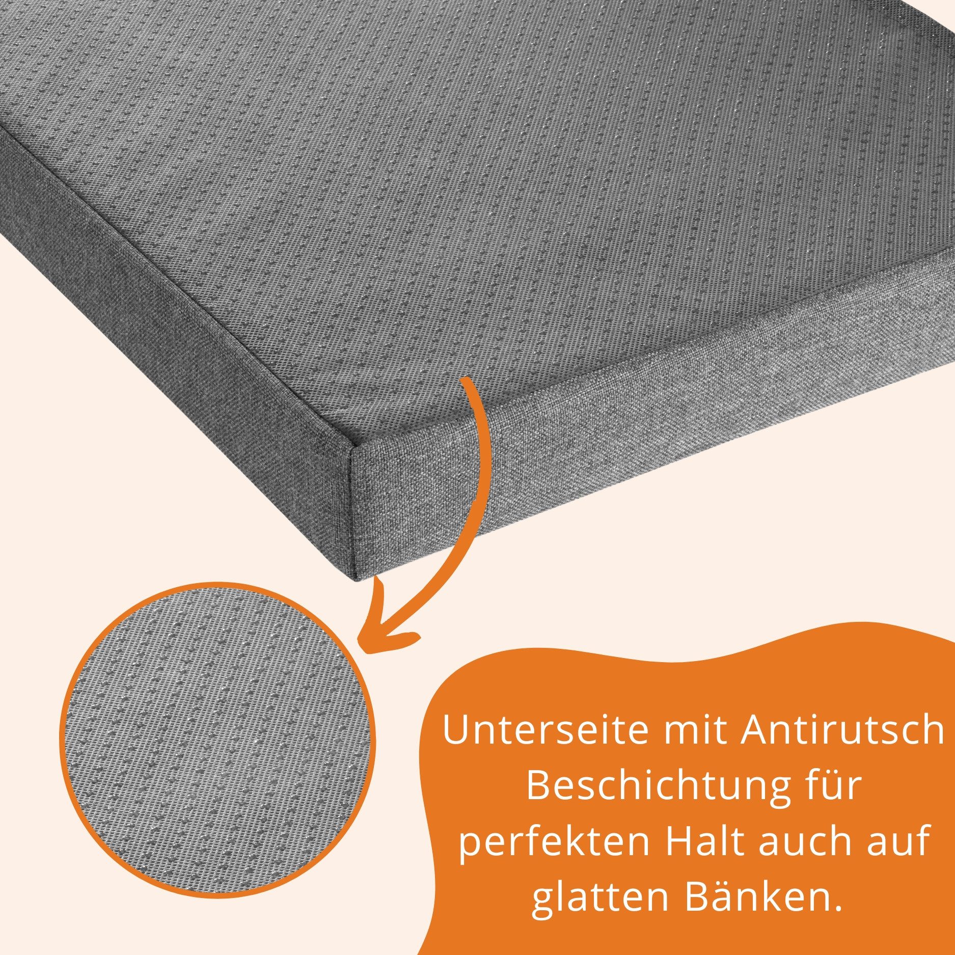sleepling Bankauflage in 200x40 cm, 150x50 cm und vielen weiteren Größen und Farben, mit Anti-Rutsch Unterseite, aus widerstandsfähigem Sofastoff – Bild 4 von 5