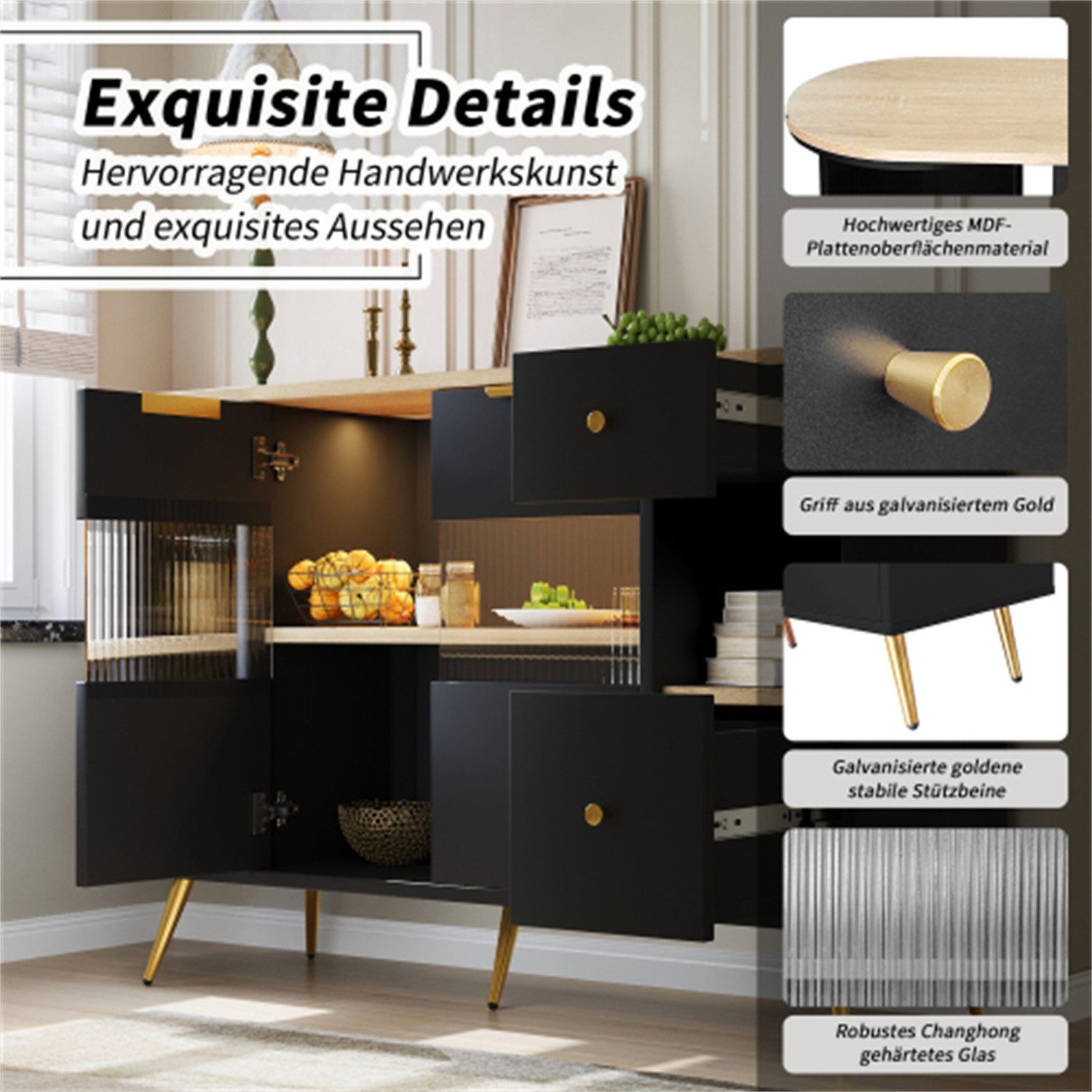 autolock Sideboard Sideboard Aufbewahrungsschränke mit Glasschiebetüren günstig online kaufen