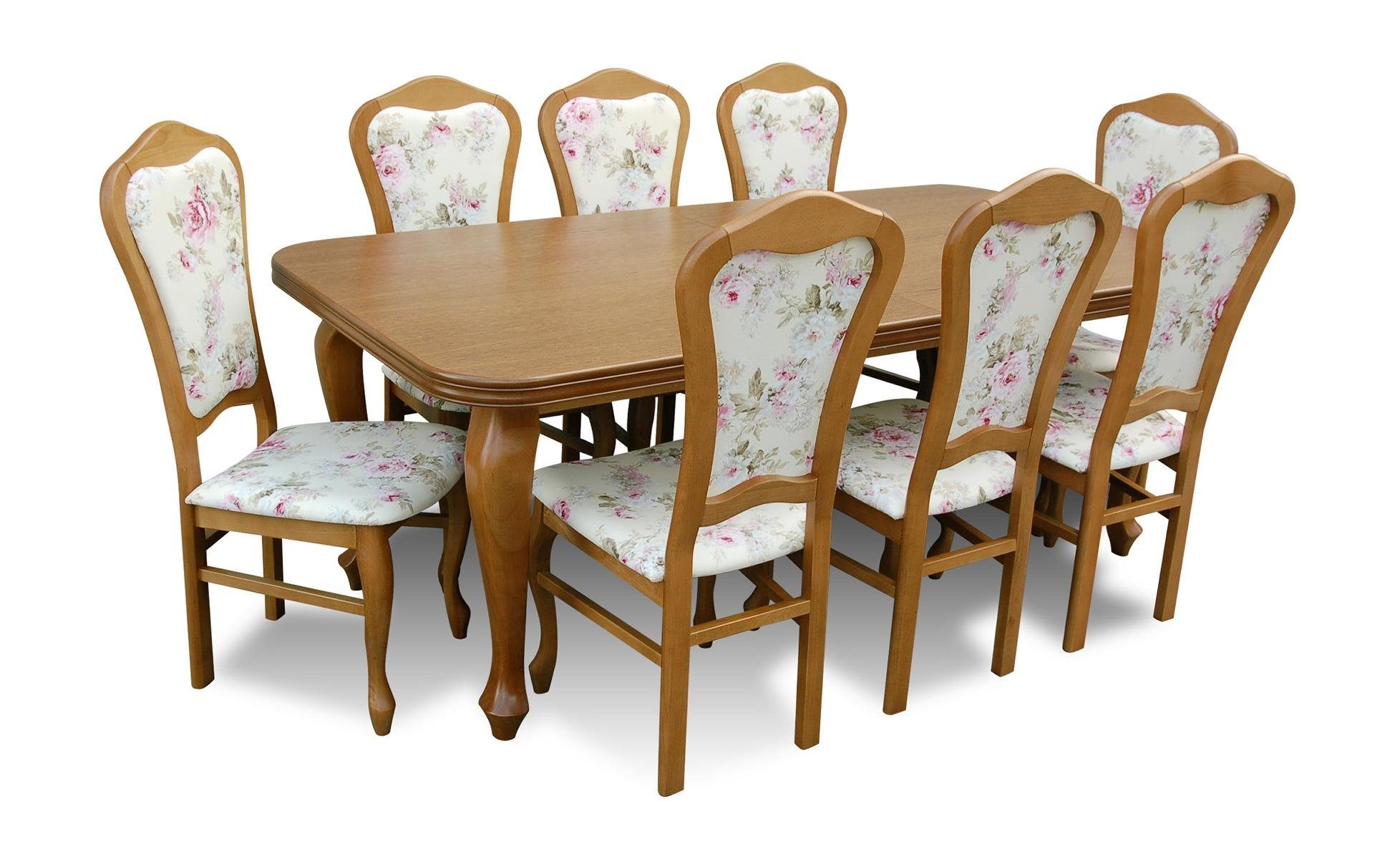 JVmoebel Essgruppe, Komplett Set Esstisch + 8 Stühle Esszimmer Set Ess Gruppe Holz Tisch Tische 9tlg
