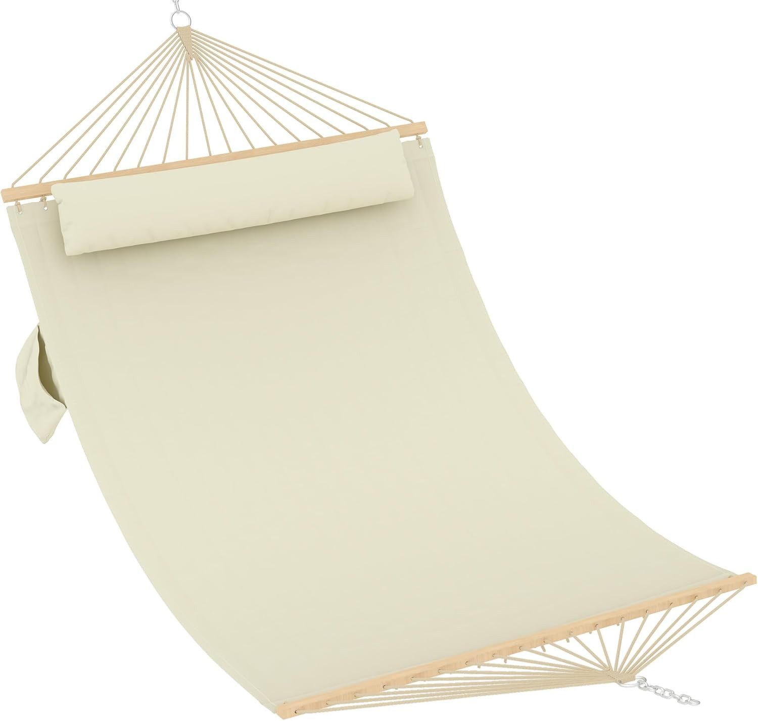 GarveeMore Hängematte für 2 Personen mit Spreizstangen aus Hartholz und Kissen, Tragkraft 204 kg – Ideal für Terrasse, Garten oder Poolbereich