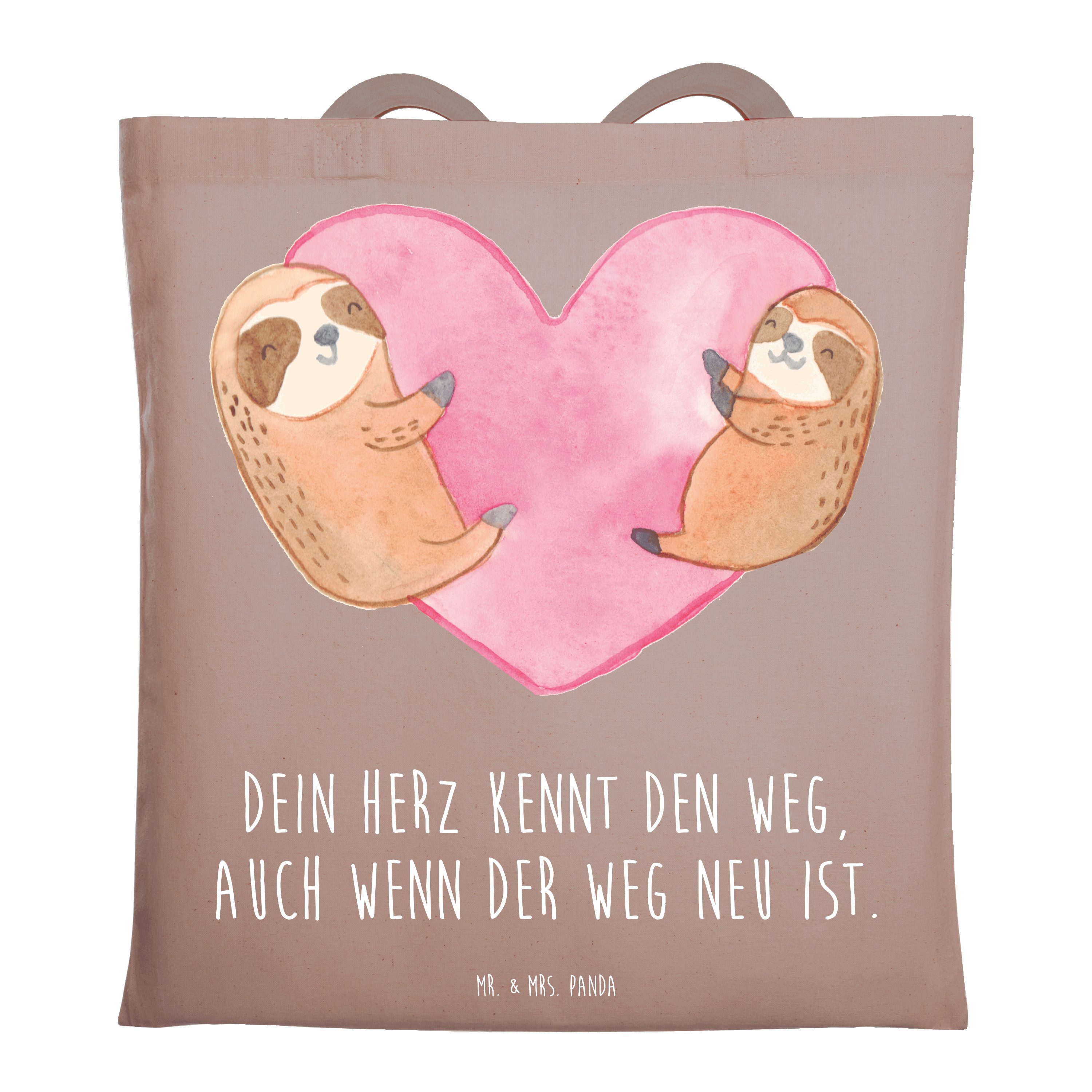 Mr. & Mrs. Panda Tragetasche Trennung von den Eltern - Braun Pastell - Geschenk, Herz kennt den We (1-tlg), Design-Highlight
