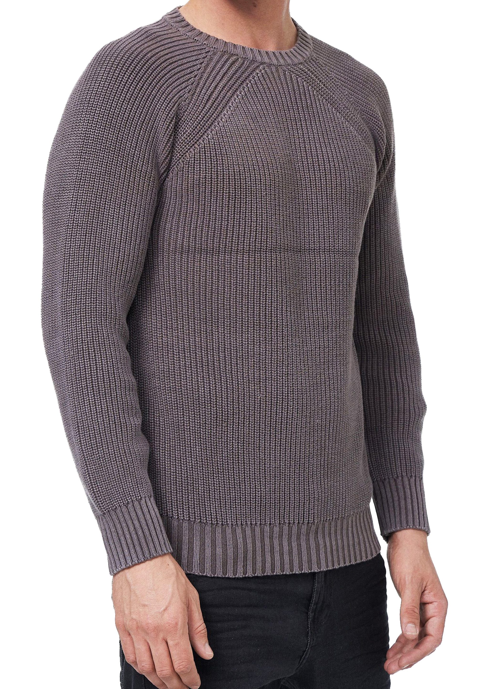 R-NEAL Rundhalspullover Sportiver Herren Pullover Rundhals Grob-Strick-Pullover Streetwear