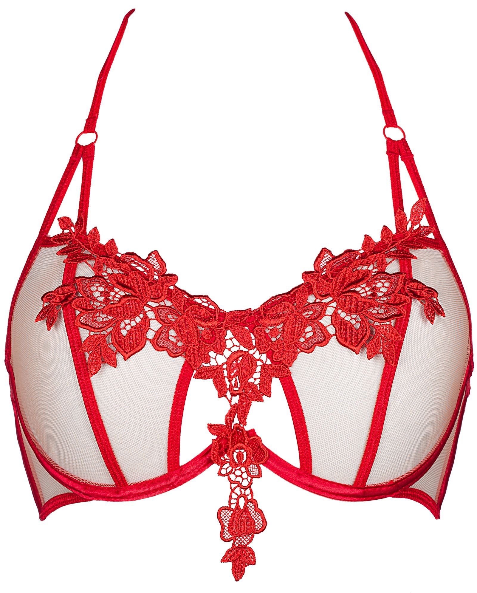 Axami Bügel-BH BH in rot mit Spitze transparent Blumenmuster Neckholder (einzeln, 1-tlg)