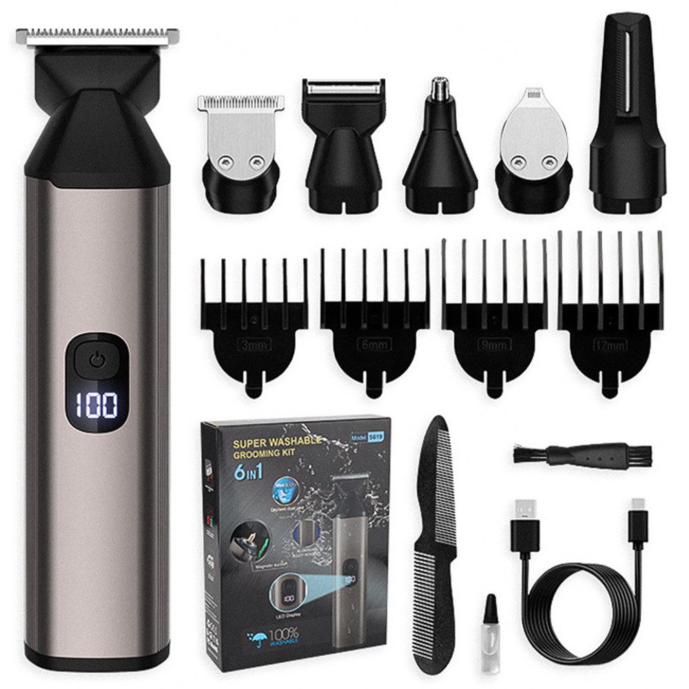MOPUEA Elektrorasierer 6-in-1 Haarschneider Herren Bartschneider Trimmer Nasenhaar, Barttrimmer, Haarschneider, Nasen- und Ohrhaartrimmer, Körperhaartrimmer, Präzisionstrimmer, Haarschneiden Grooming Kit, Körperpflege Set Trimmer, für Gesicht, Körper, Nase, Bälle