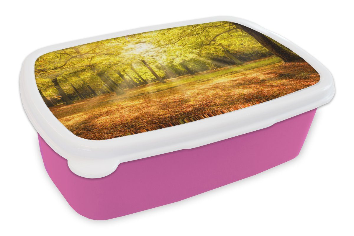 MuchoWow Lunchbox Baum - Natur - Sonne - Landschaft - Wald, Kunststoff, (2-tlg), Brotbox für Erwachsene, Brotdose Kinder, Snackbox, Mädchen, Kunststoff rosa
