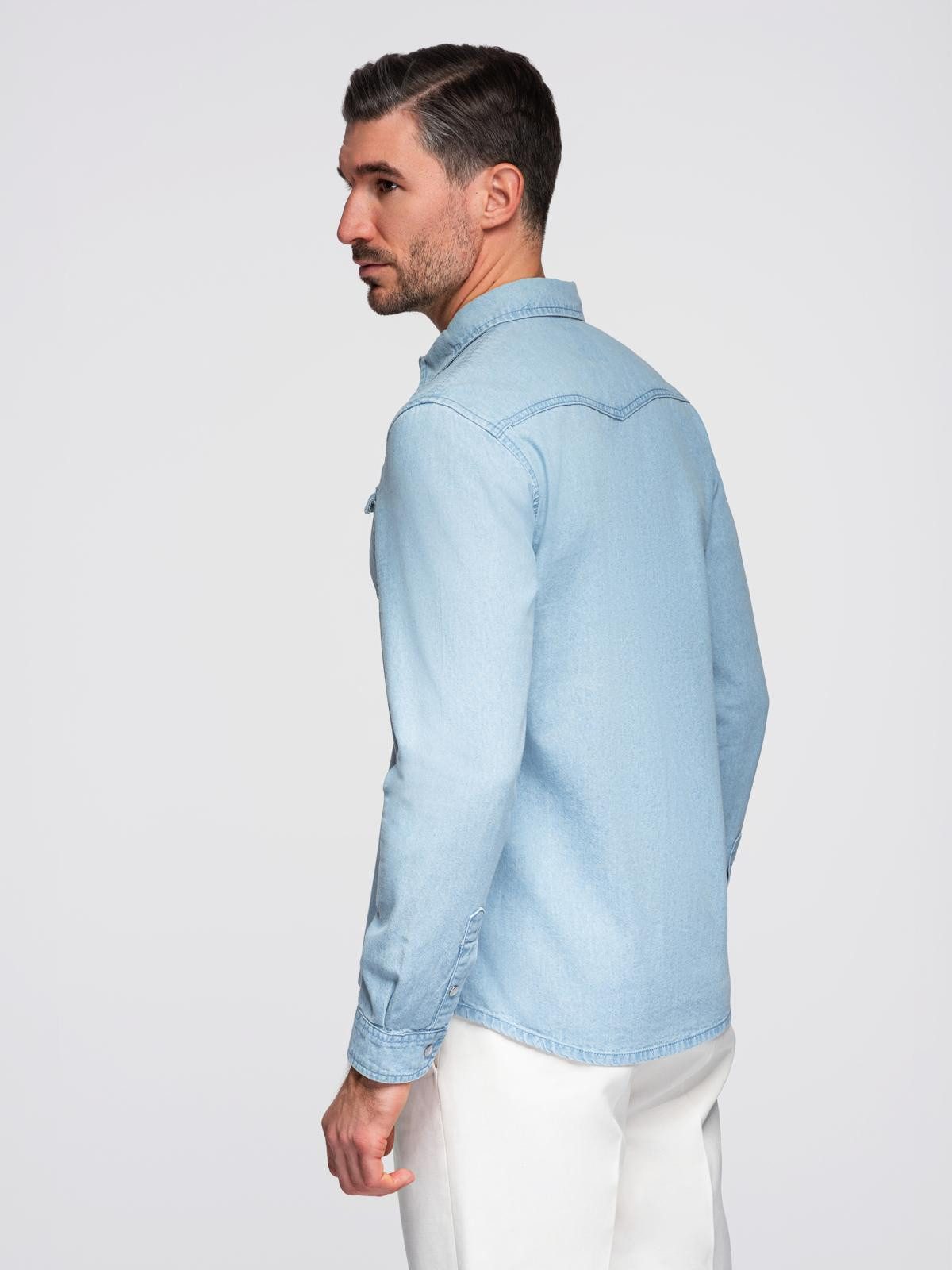 OMBRE Langarmhemd Jeanshemd mit Druckknöpfen und Brusttaschen